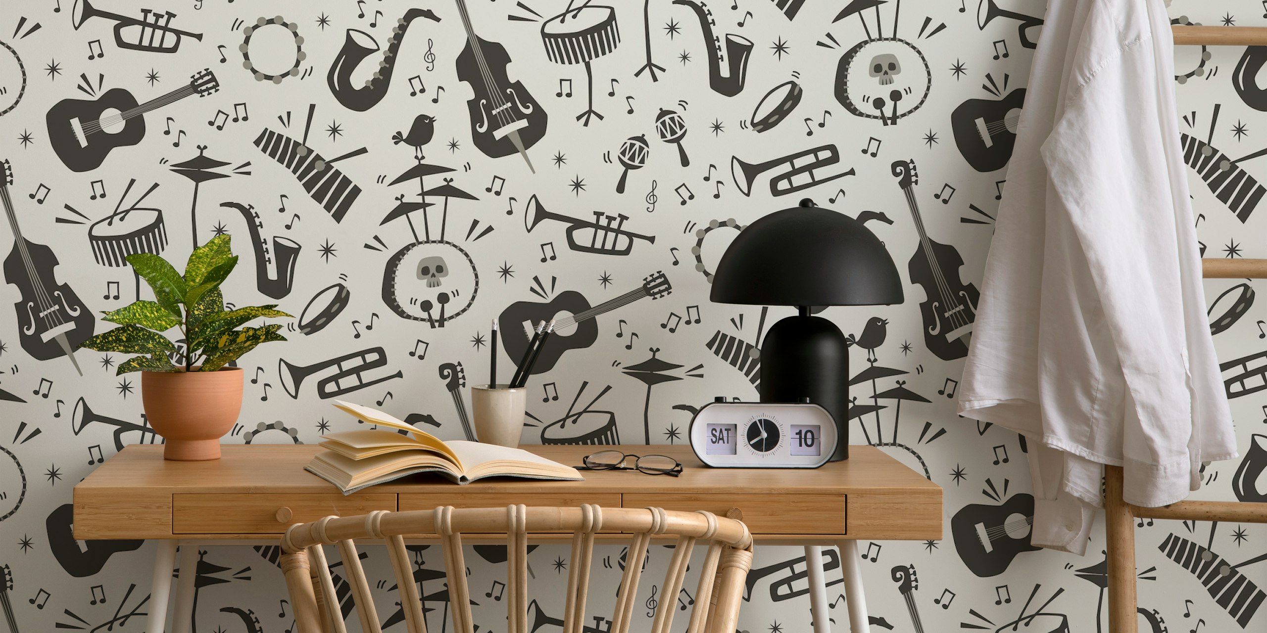Black and white music party wallpaper design