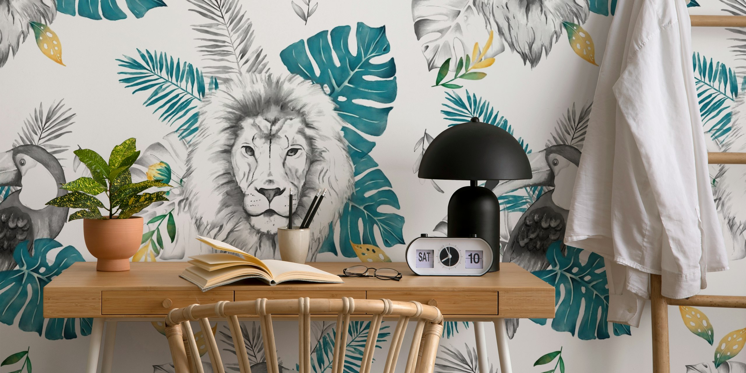 Papel de parede Black & White Jungle em um quarto