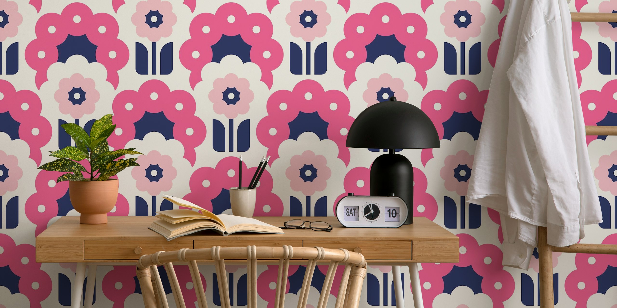 Retro Daisy Flowers wallpaper in a room