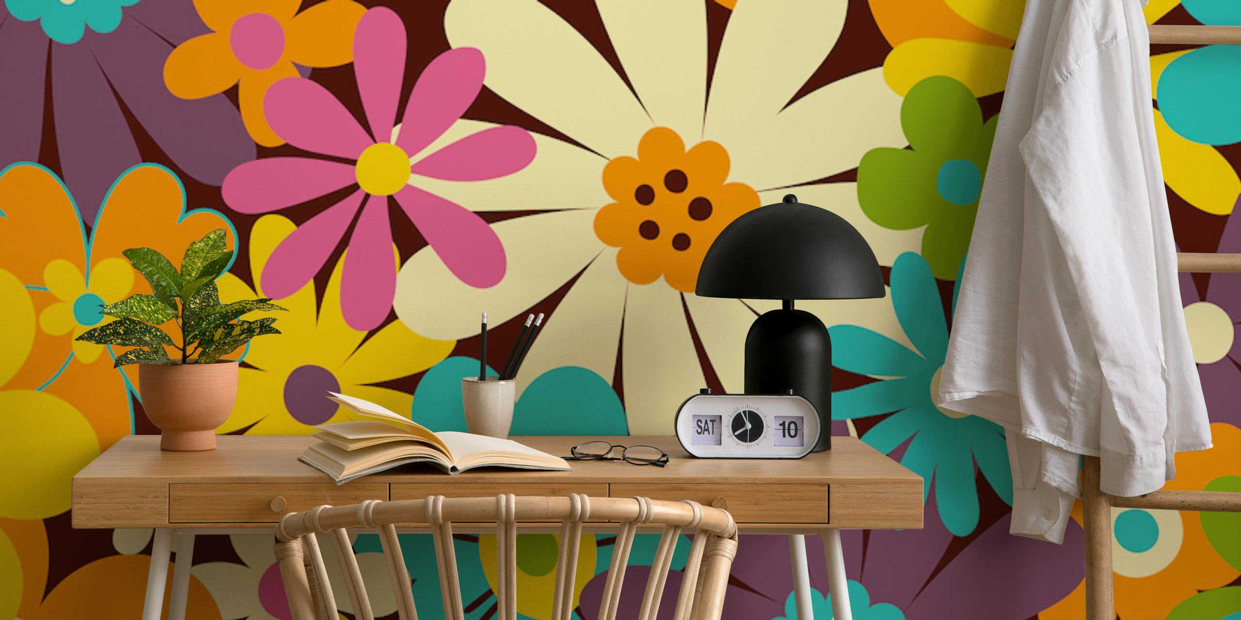 Retro Psychedelic Flowers tapet i et rum