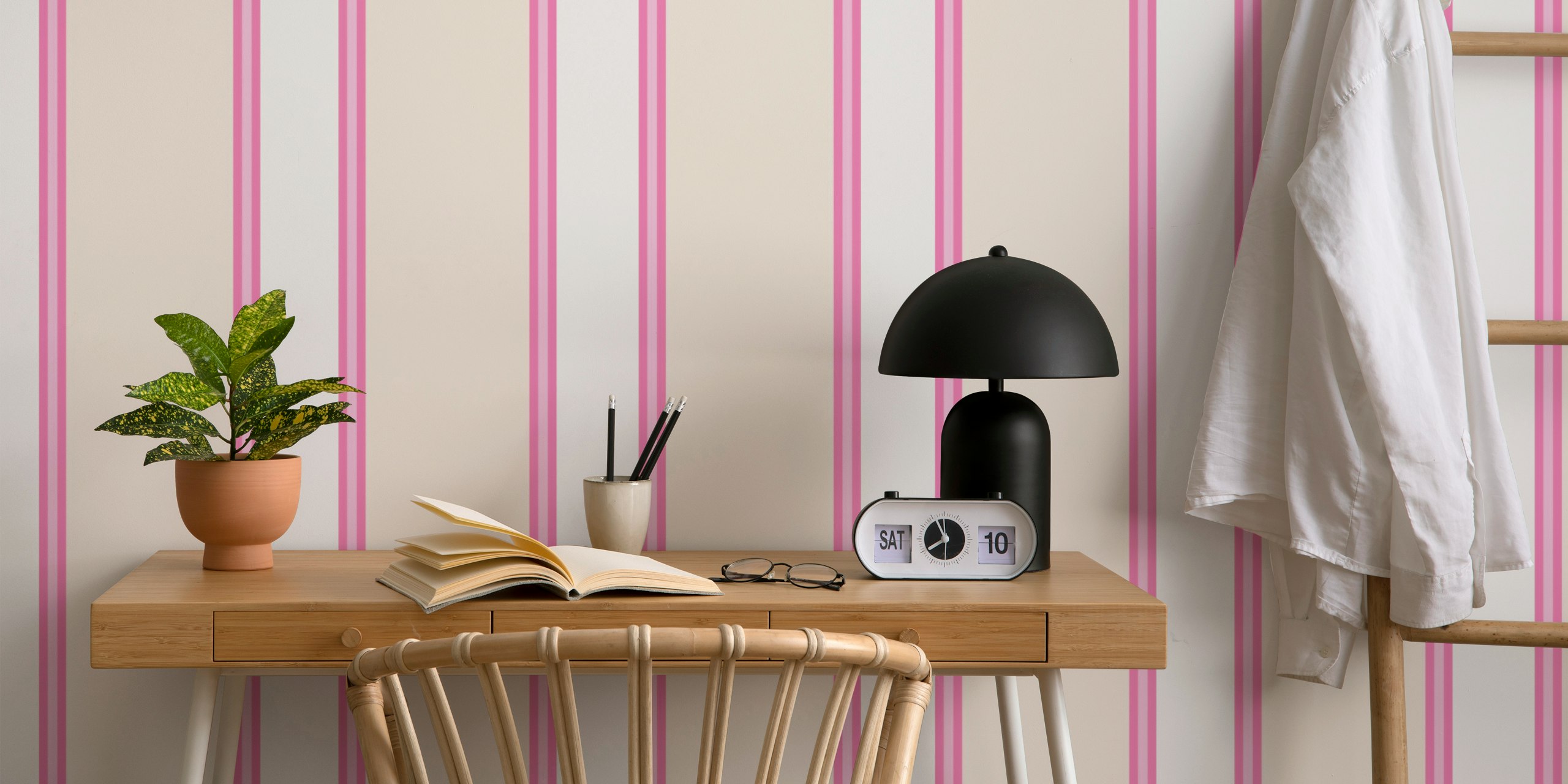 Pink striped patterns on beige background wallpaper