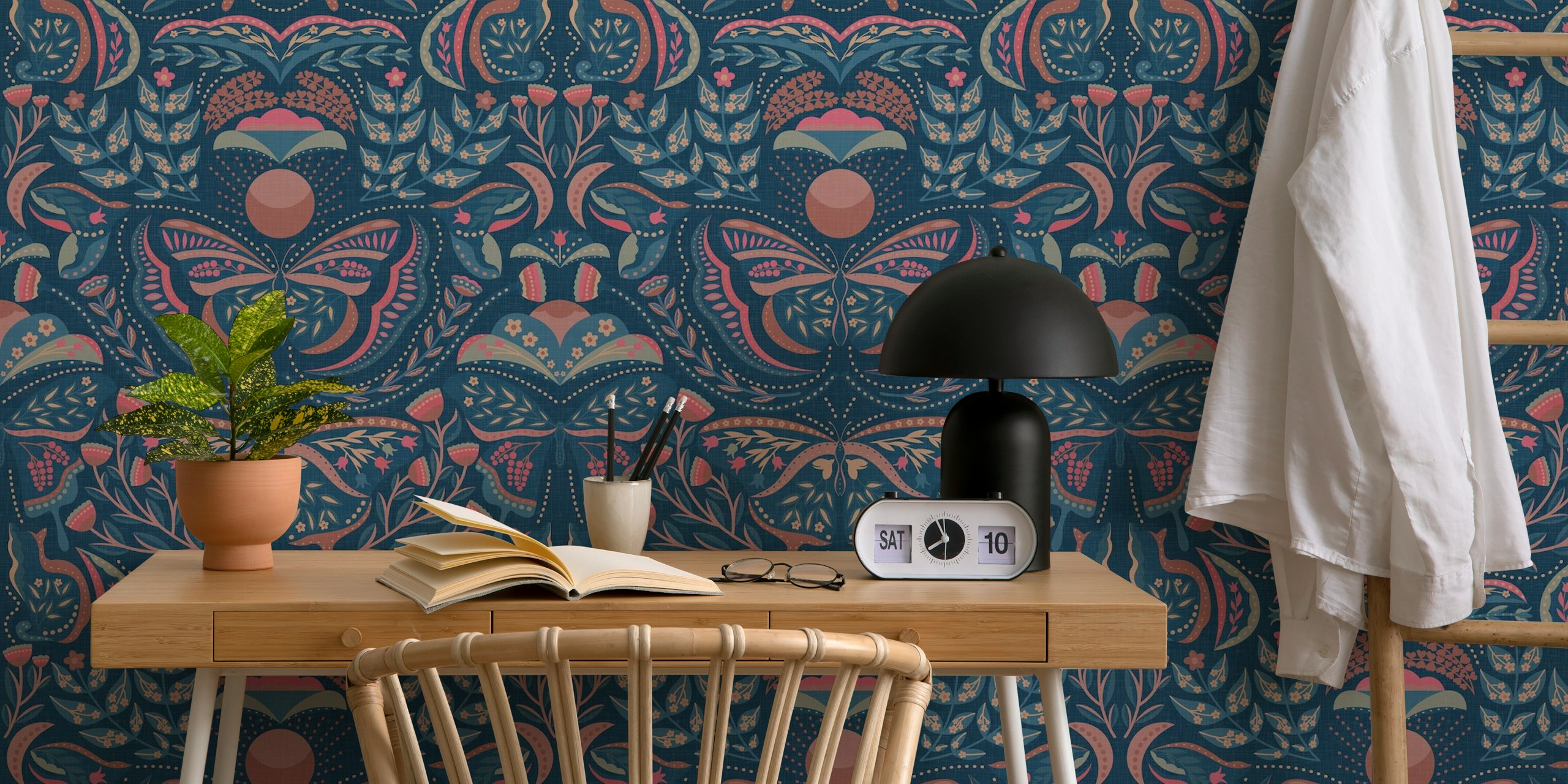 Bohemian butterflies and flowers wallpaper design