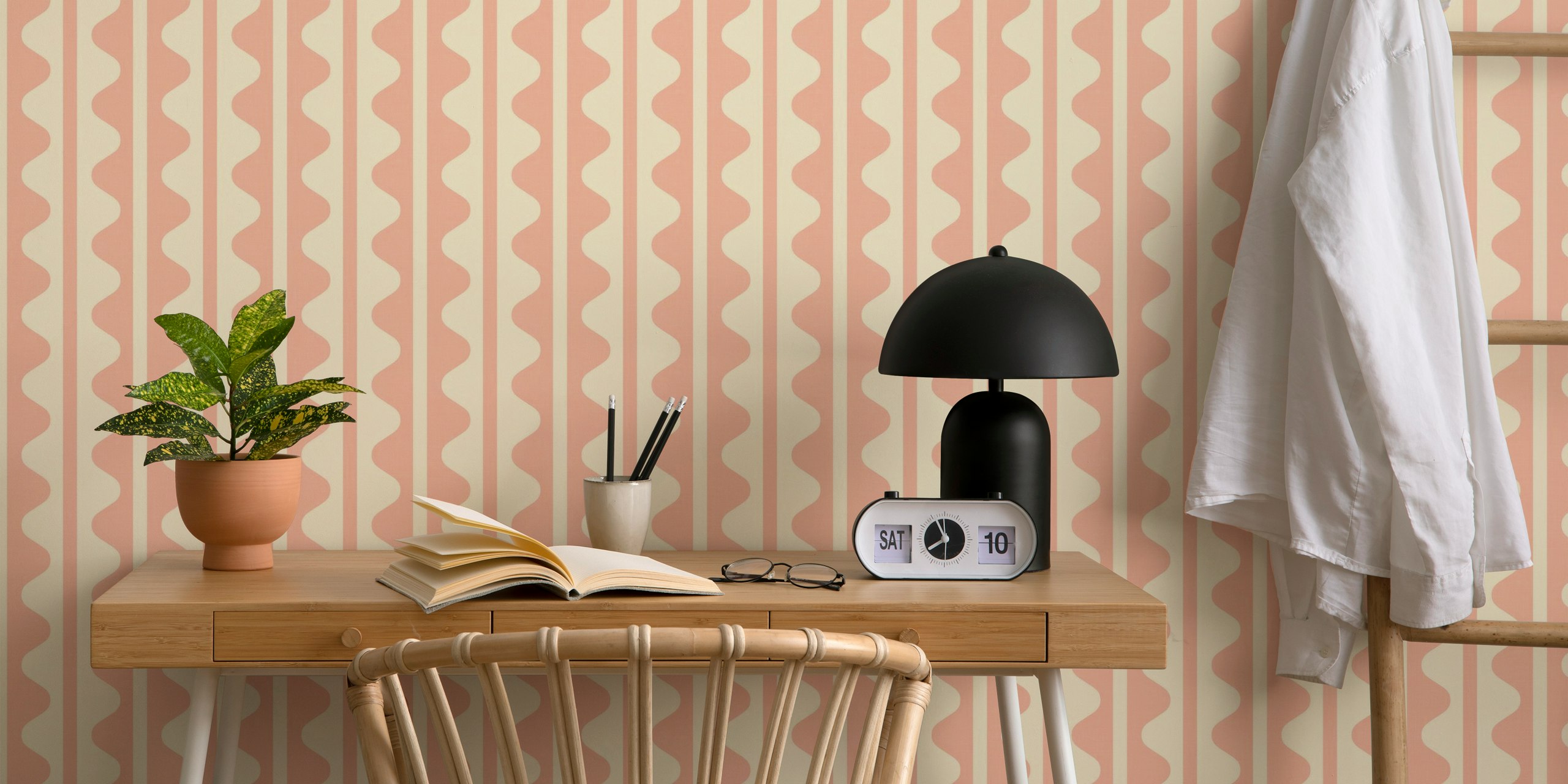 Vintage Geometric Wavy Decor Blush Pink WP
