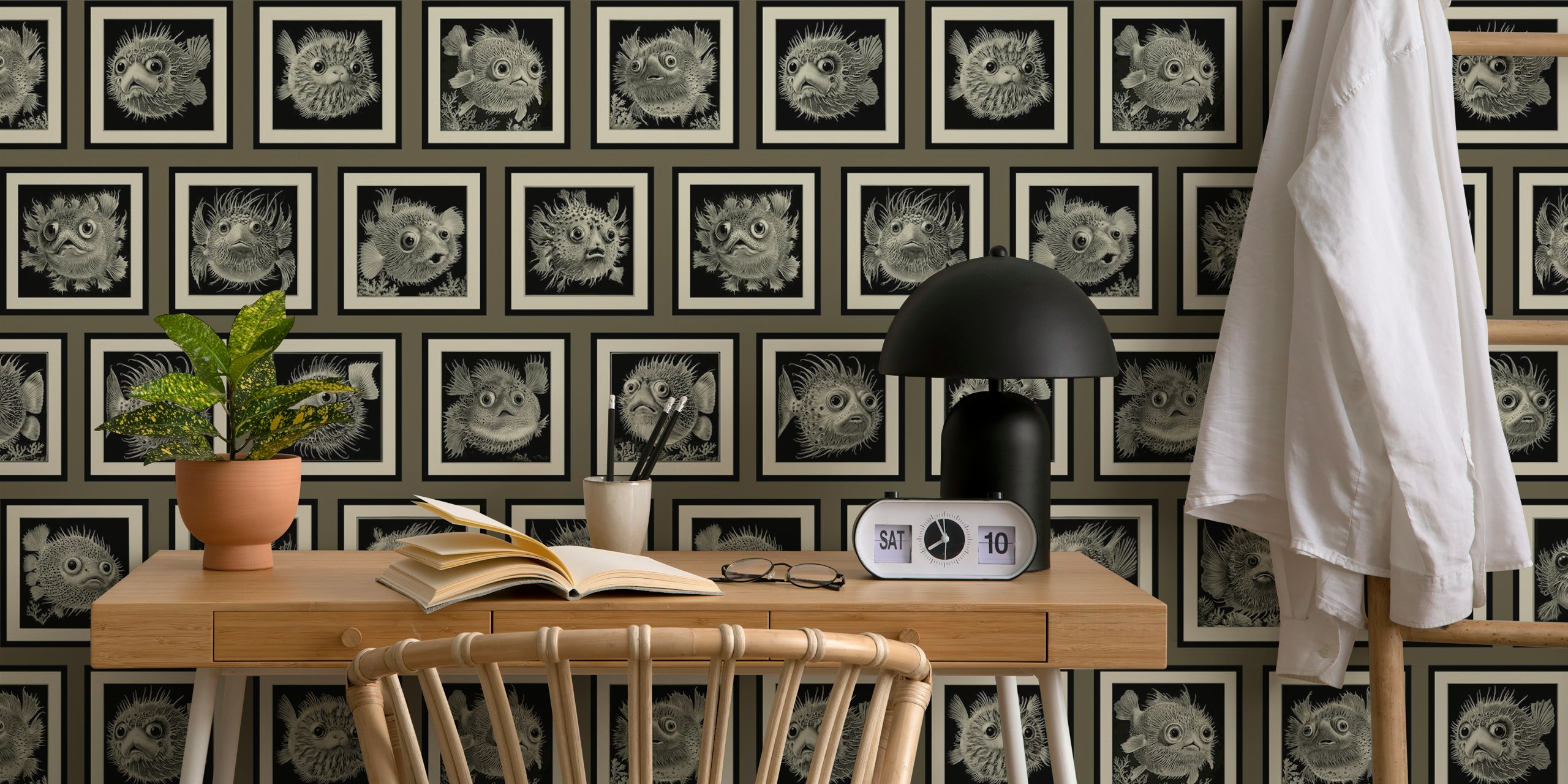 Impossible Pufferfish wallpaper design in room