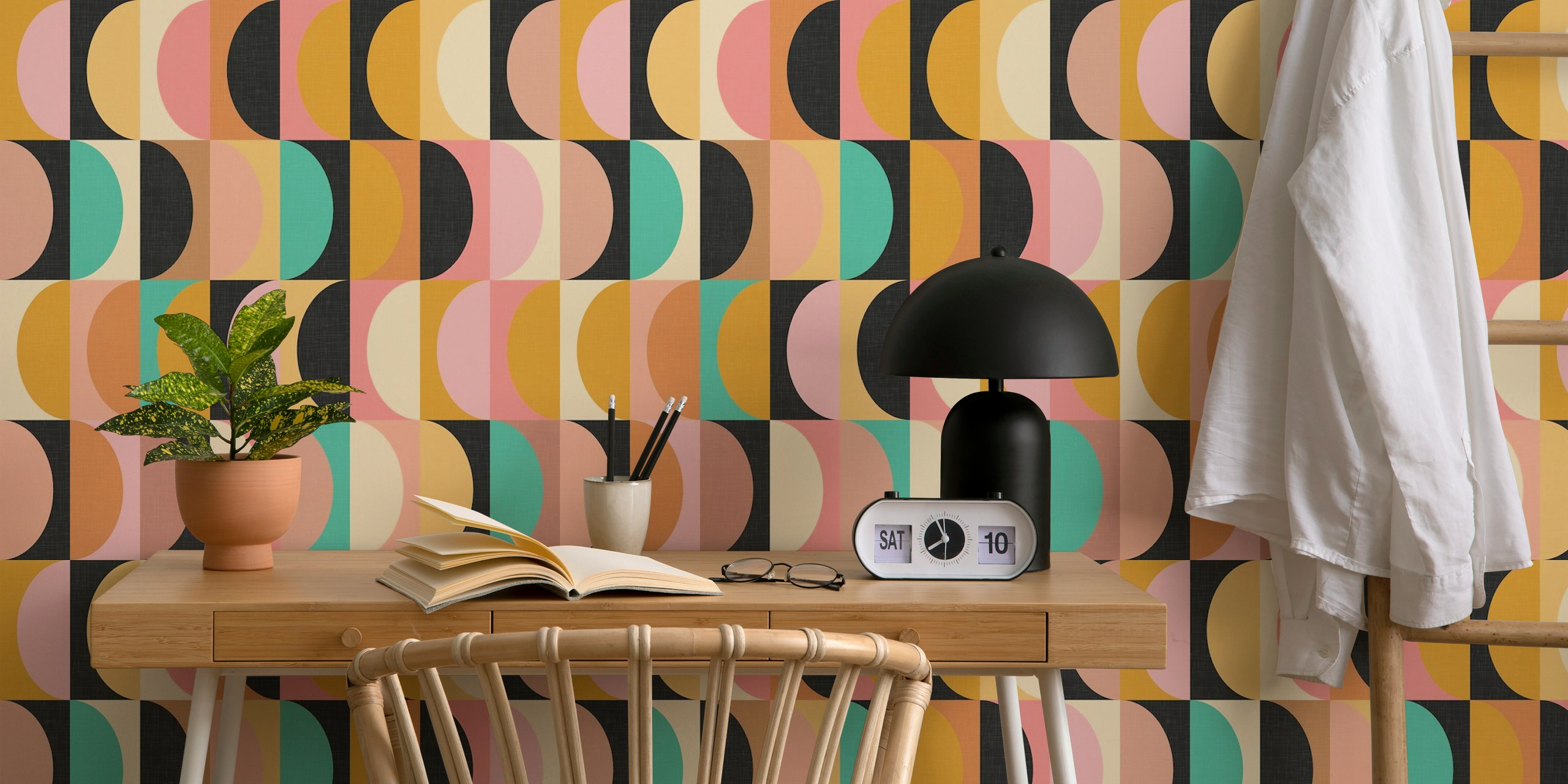 Mid Century Modern Shapes wallpaper in a room