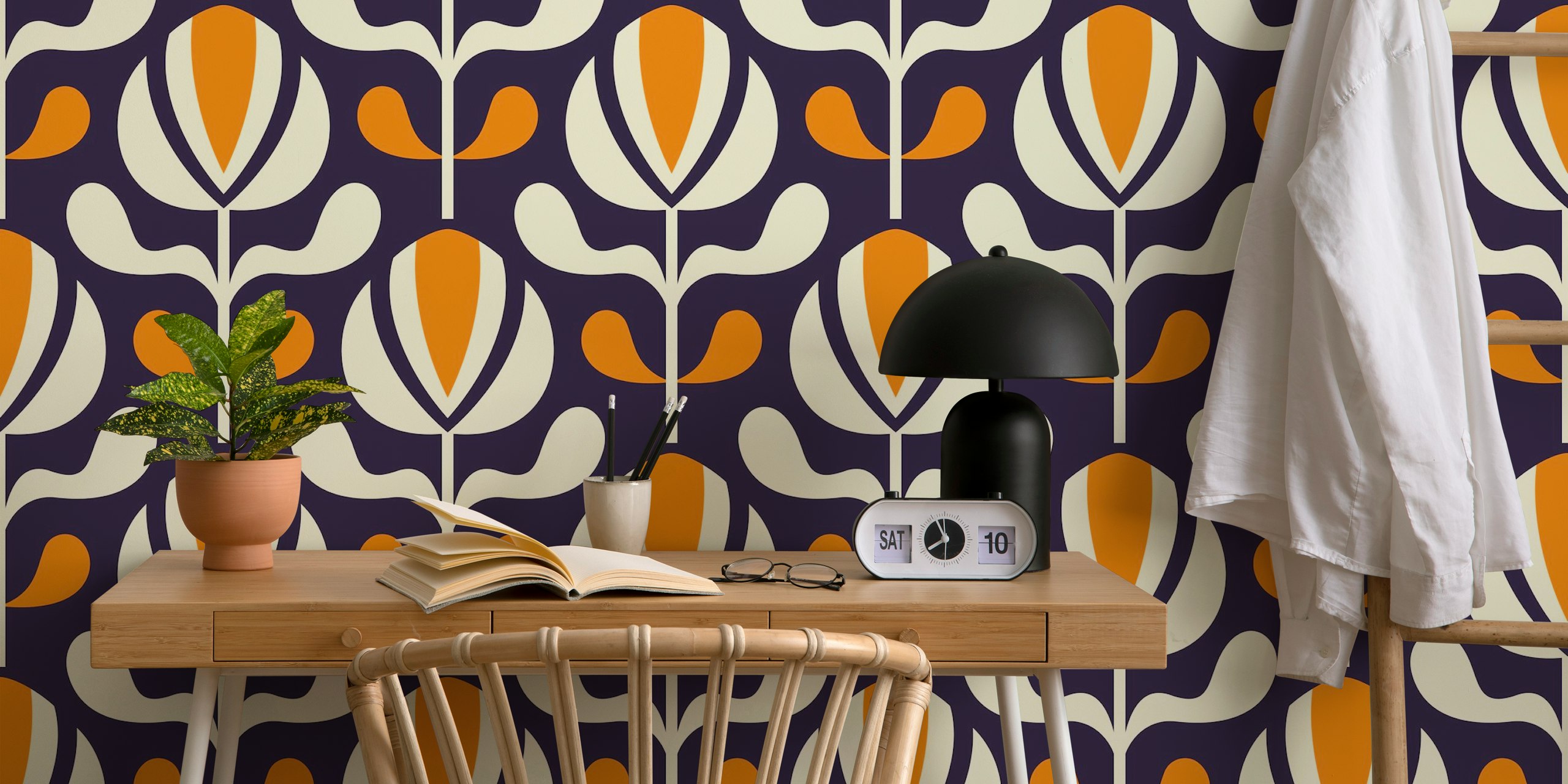 Modern Retro Tulips Pattern tapet i ett rum