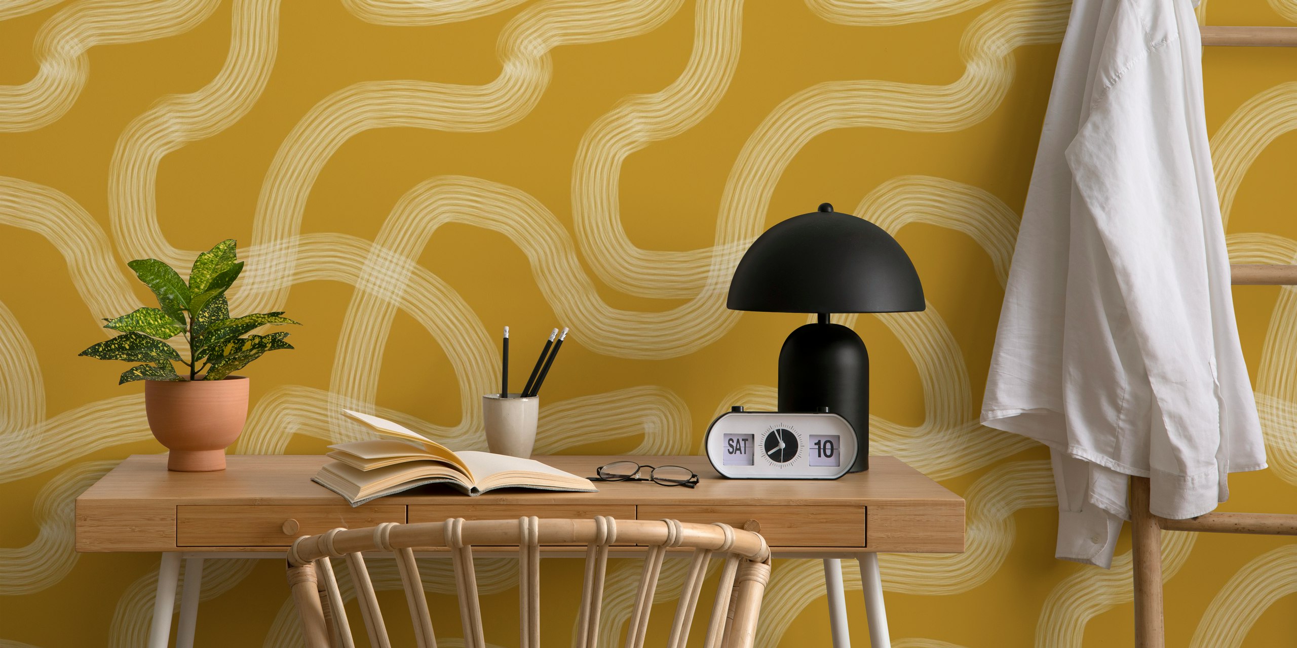 Zen Garden Mustard wallpaper in a room