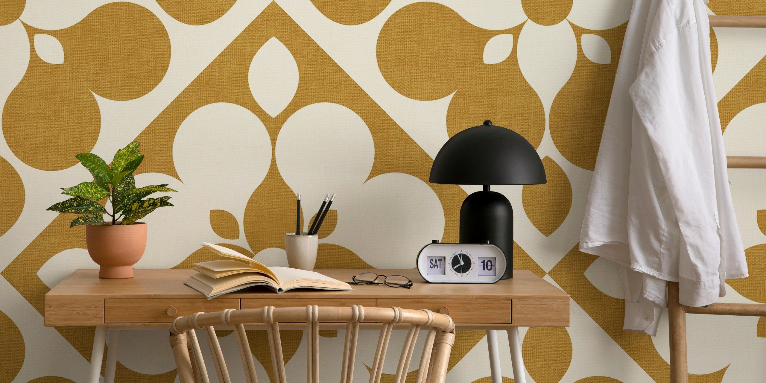 Retro Geometric Floral Quilt wallpaper in a room