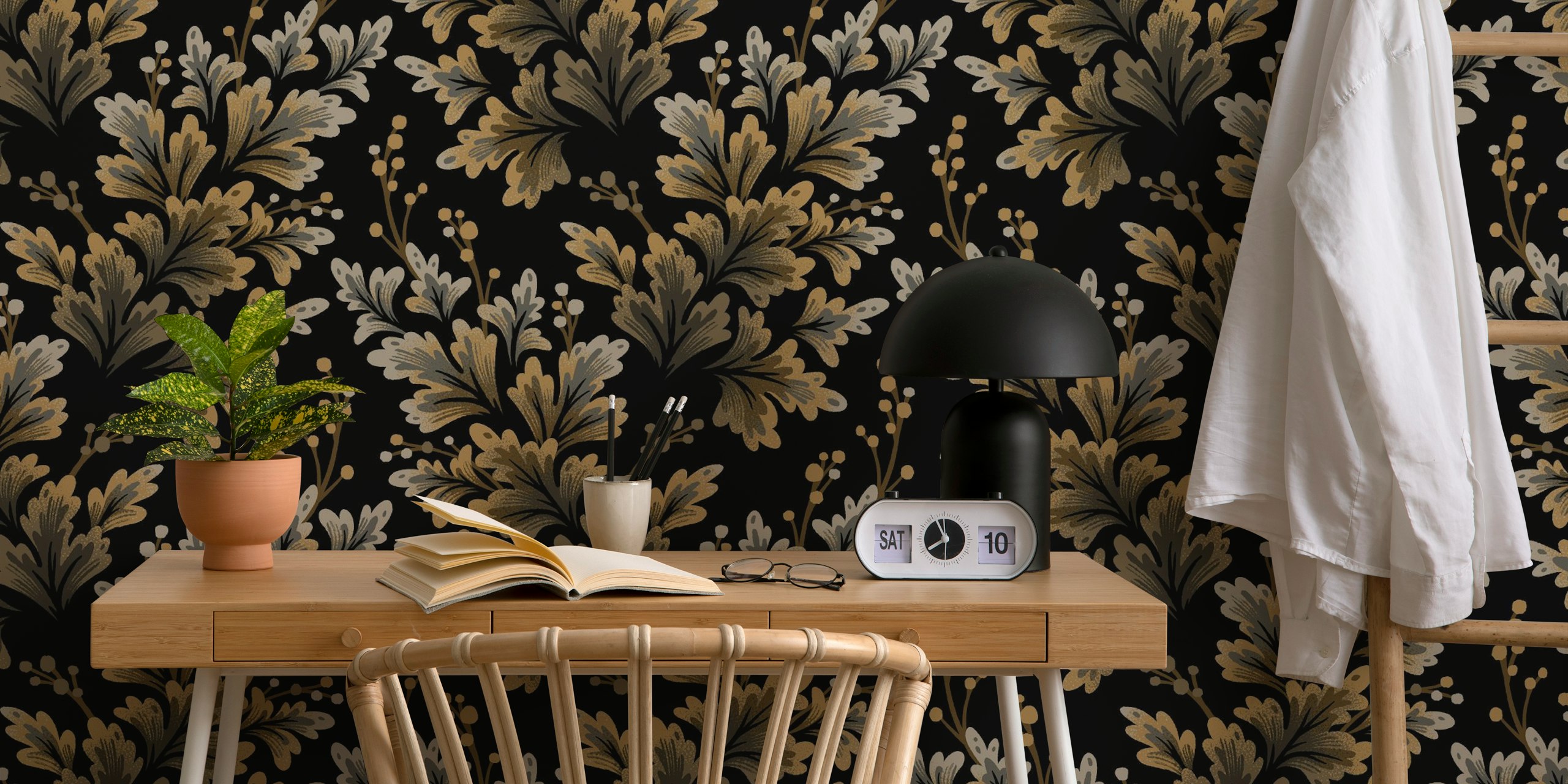 Frilled Foliage wallpaper in a stylish room