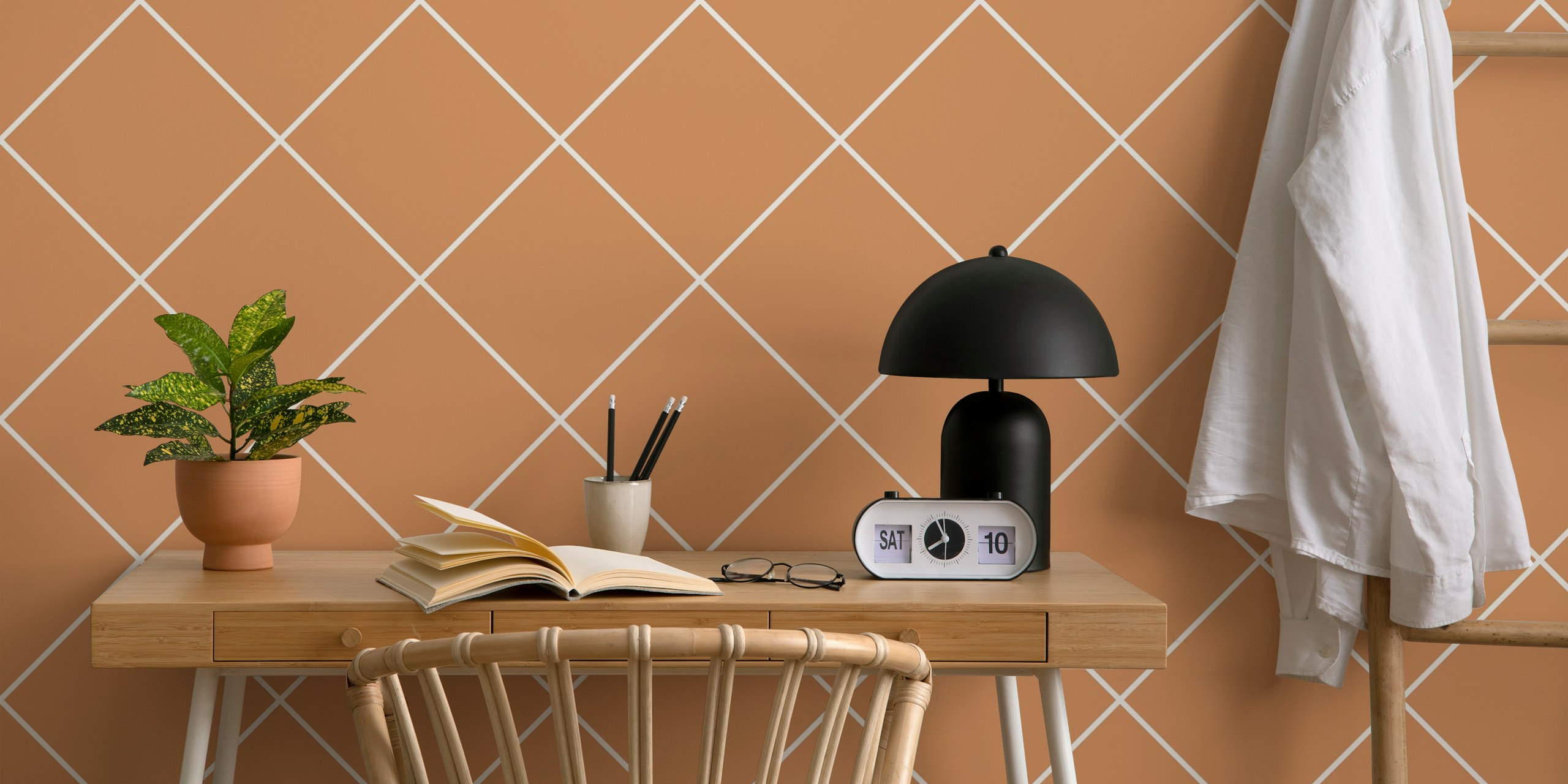 Beige geometric pattern with white lines wallpaper