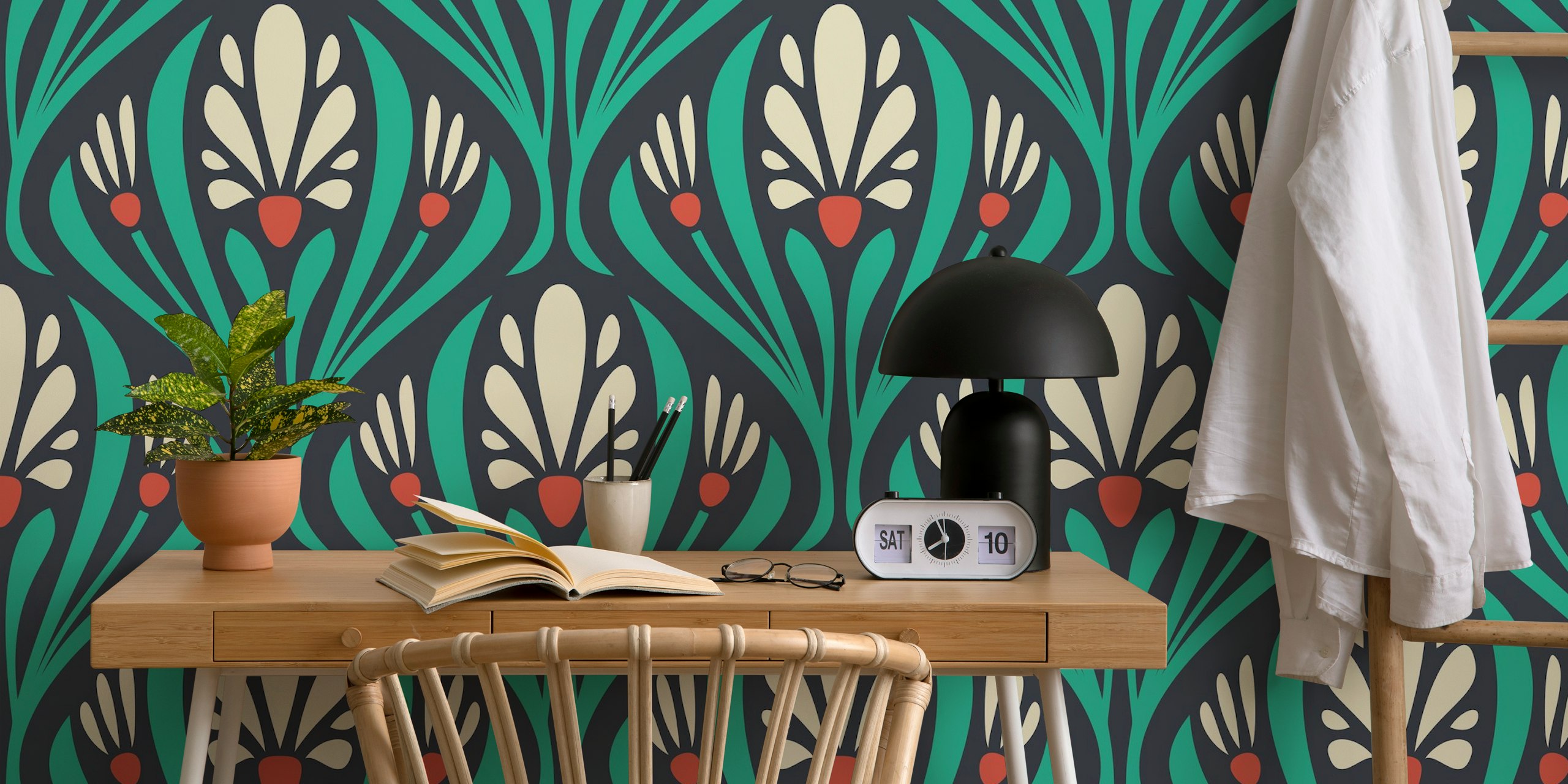 Art Nouveau Floral in Green wallpaper in a room