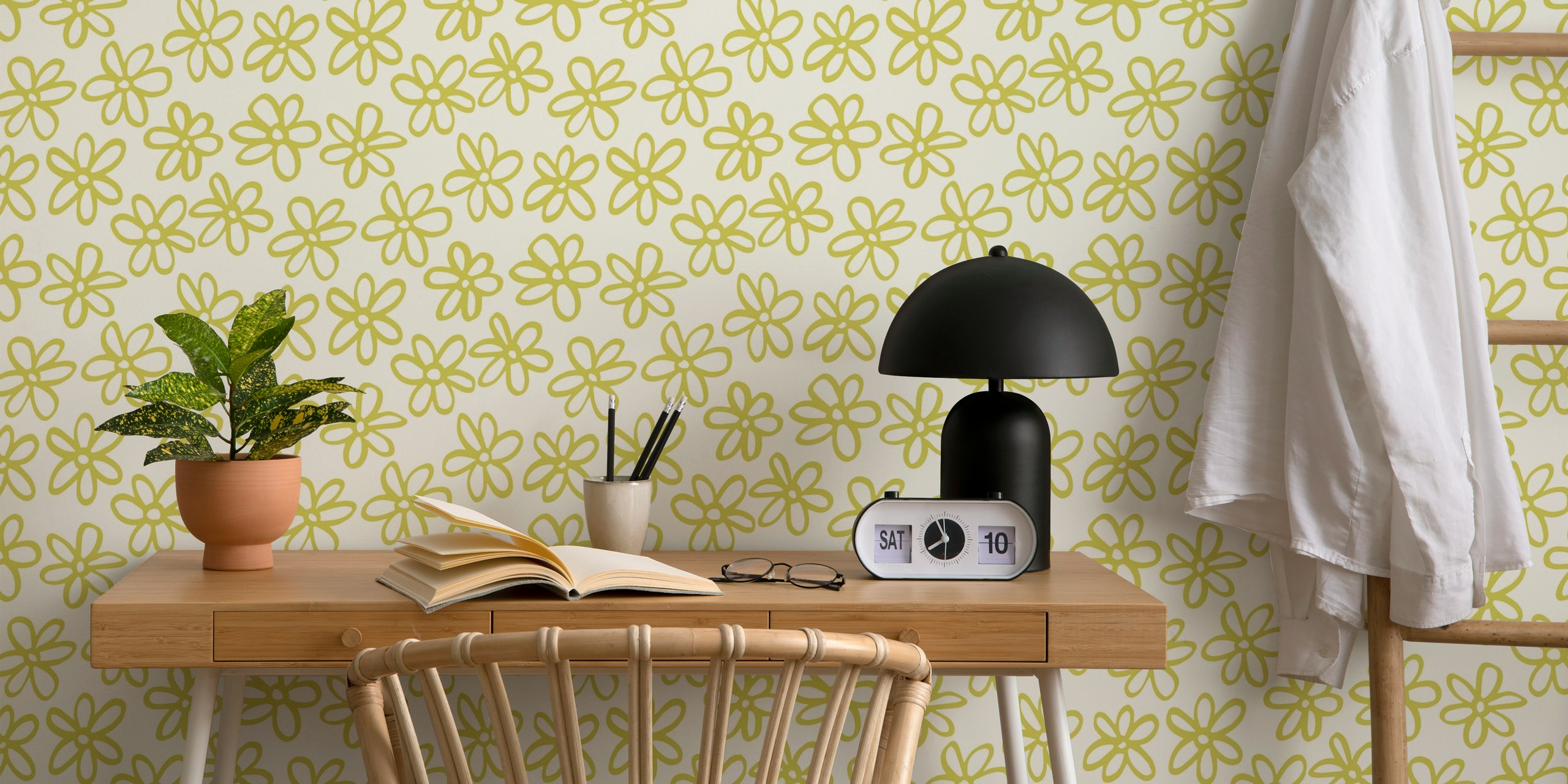 Sweet Floral Green floral ταπετσαρία σε ένα δωμάτιο