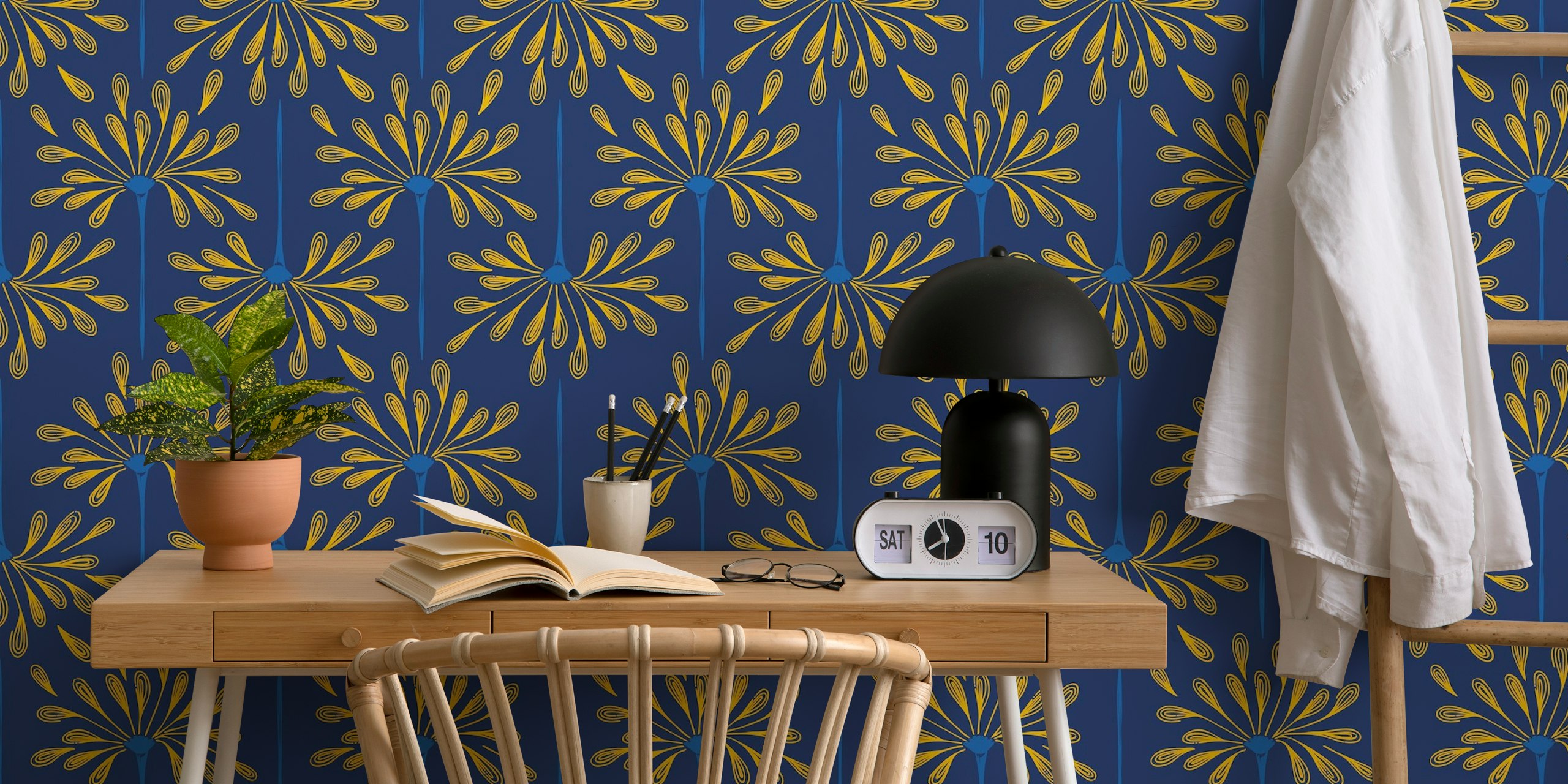 Abstract Floral Waves wallpaper in a room