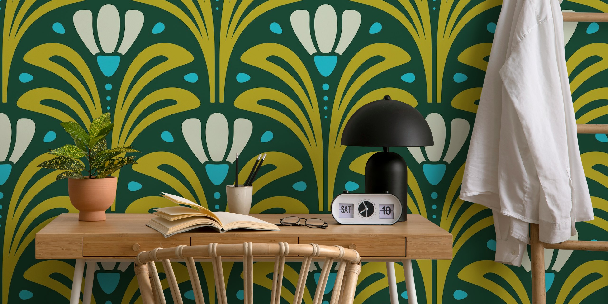 Mid-Century Blossoms wallpaper in a room