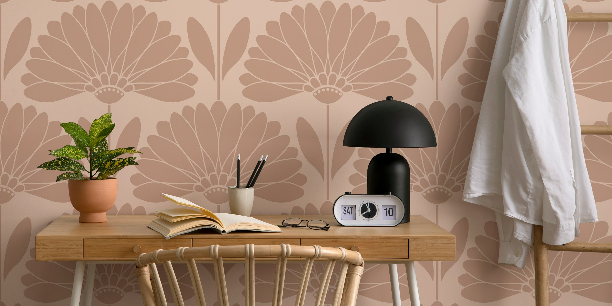 Cream and Sirocco Daisies wallpaper in a room