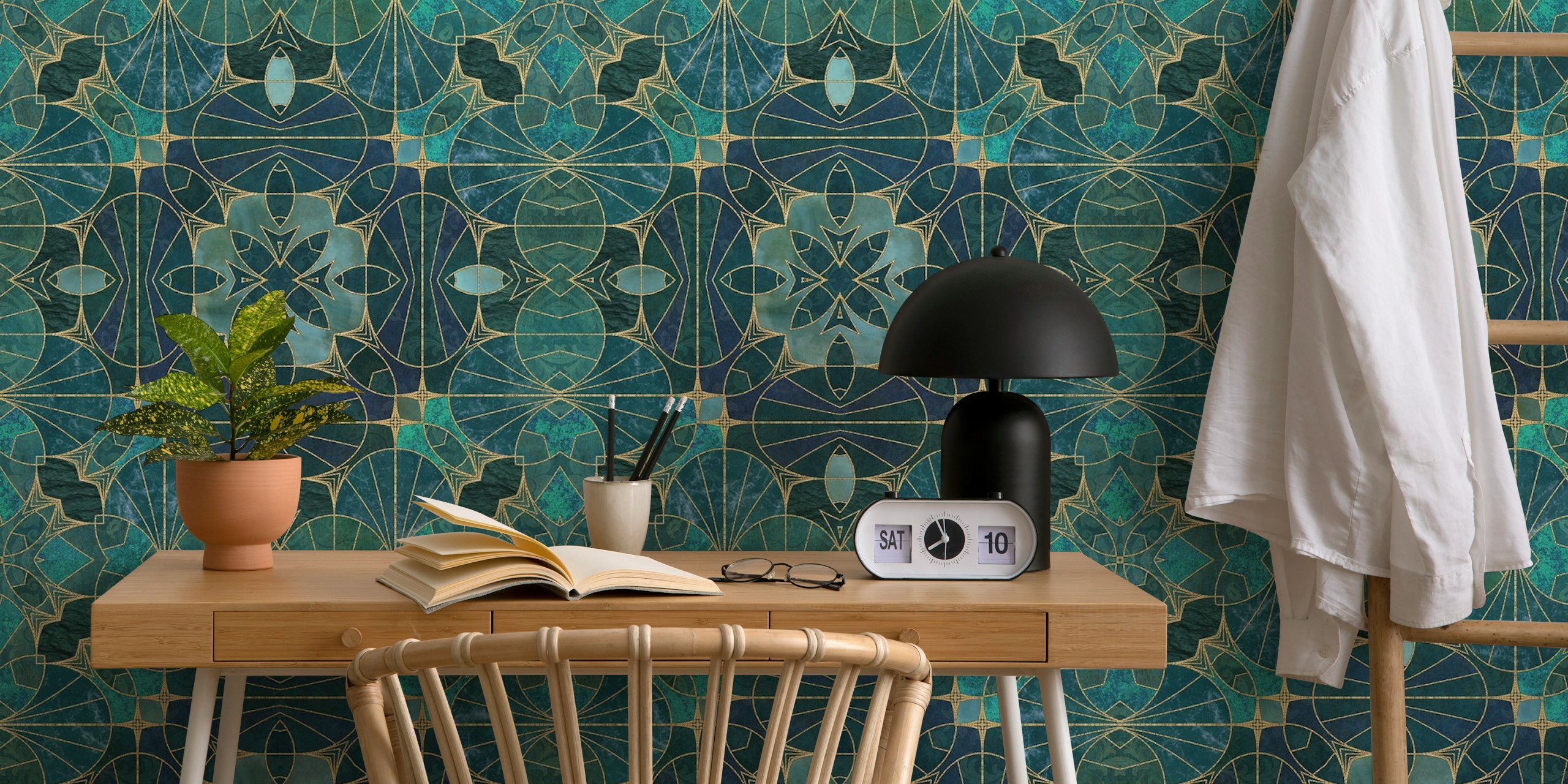 Papier peint Emerald Gold Art Deco Luxury dans une pièce