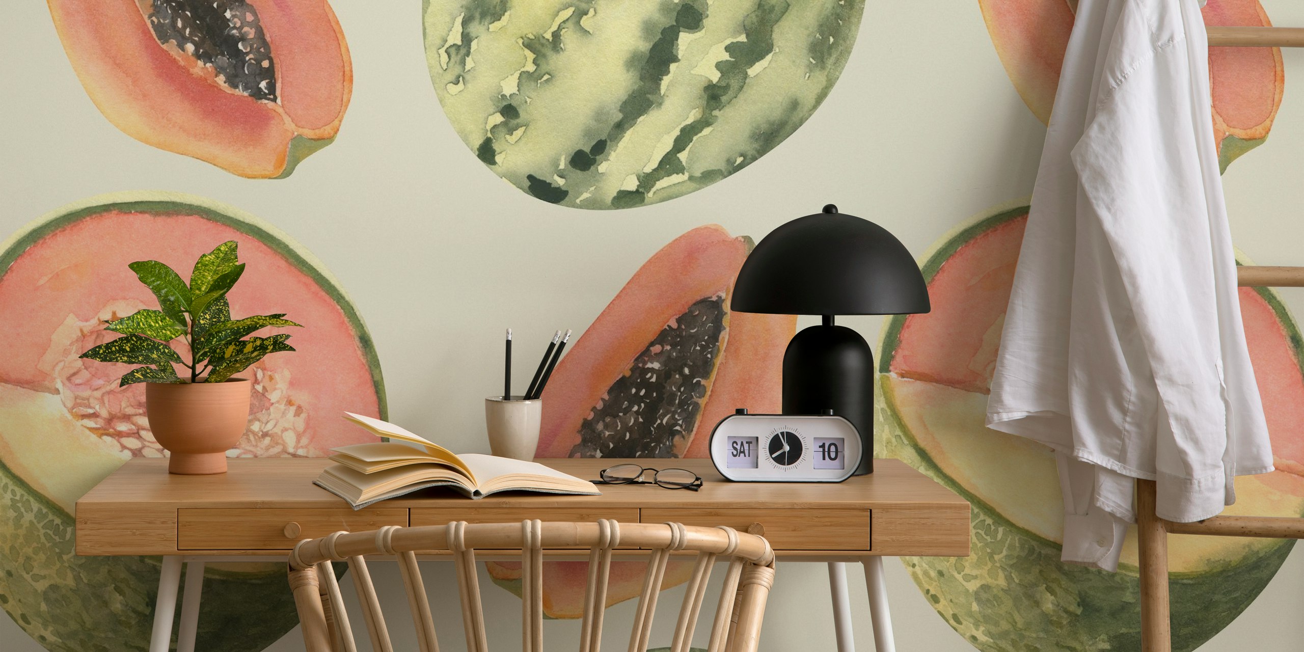 Exotic melons and papaya wallpaper design