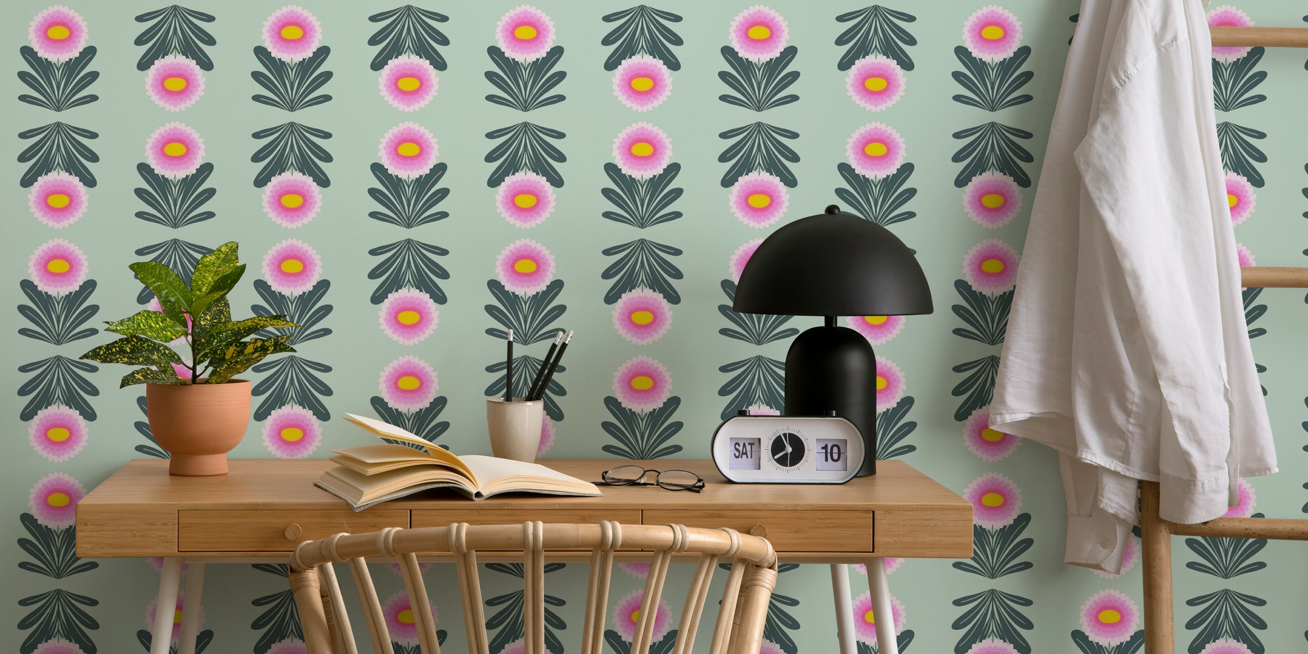 Tapeta Chrysanthemum Stripes przedstawiona w pokoju