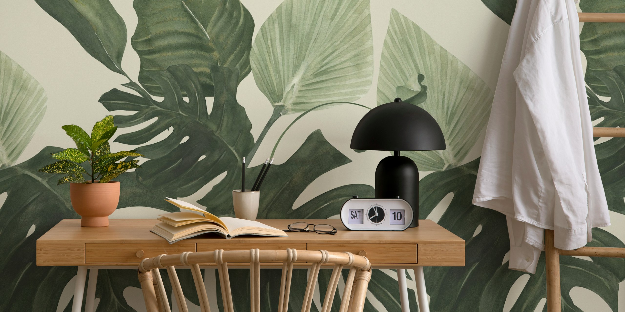 Moody Green Jungle Leaves tapeta w pokoju