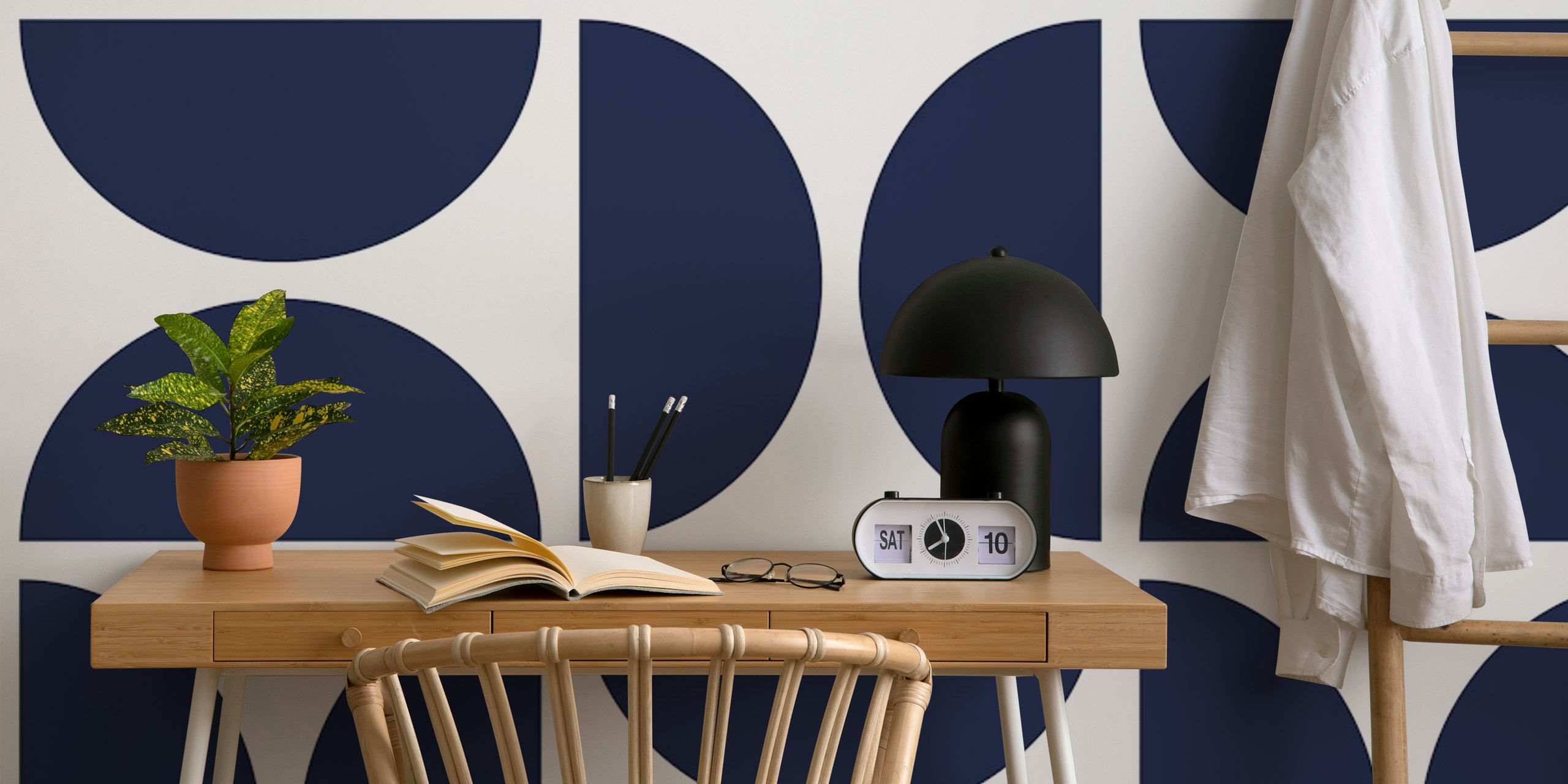 Navy and white geometric shapes wallpaper design