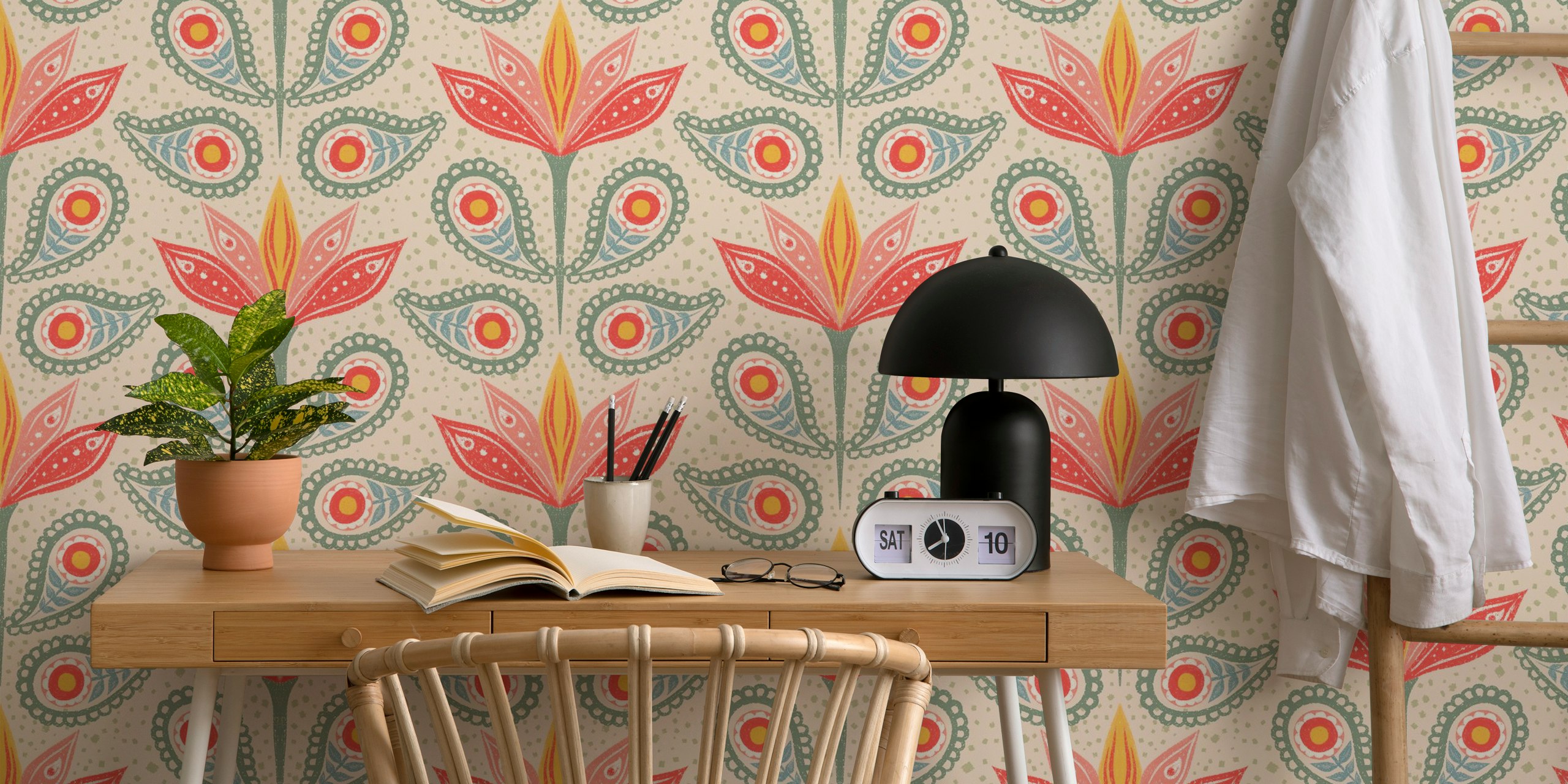 Moderní paisley květinová tapeta v místnosti