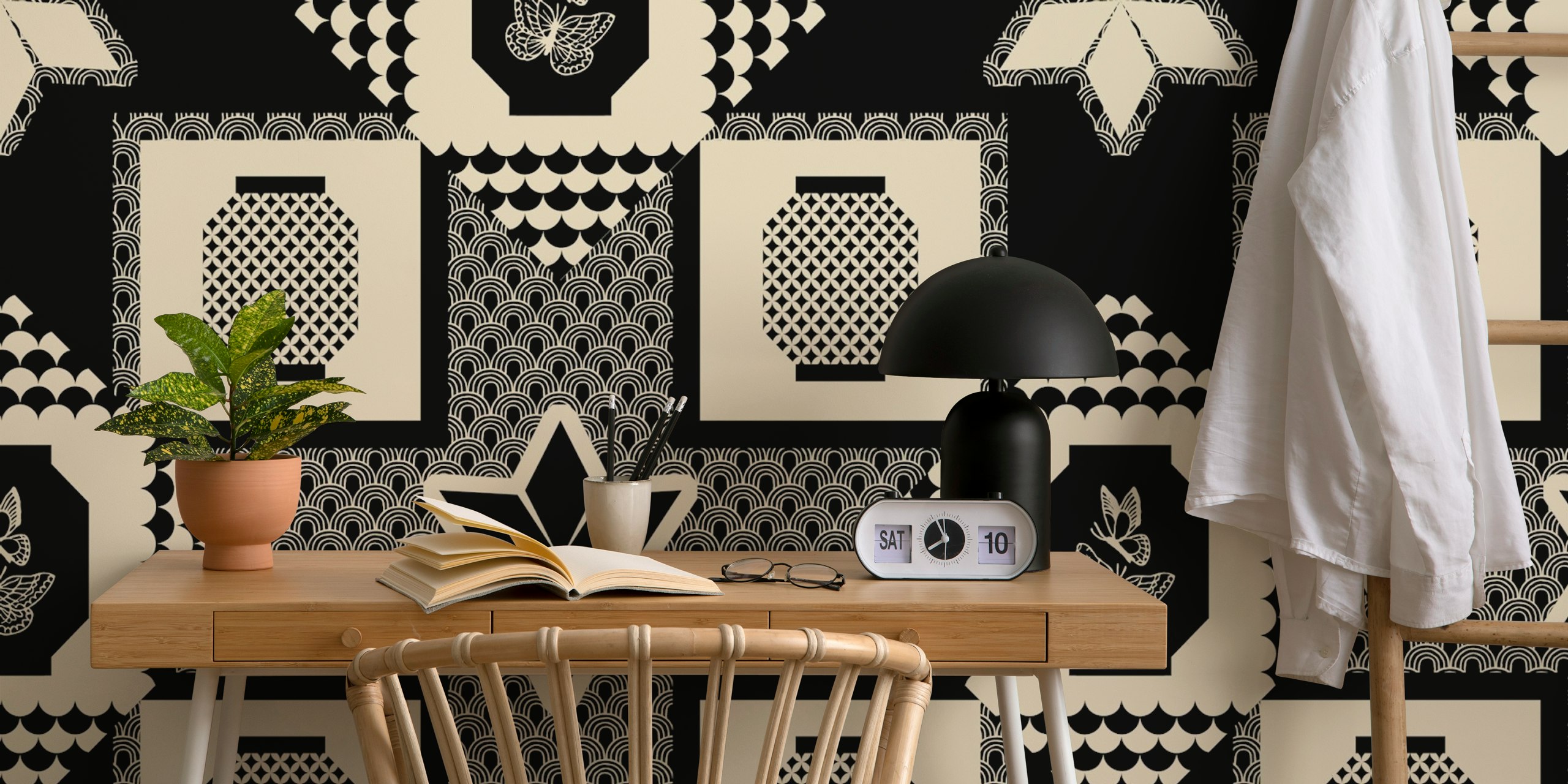 Japanese Lantern Geometric Design wallpaper in a room