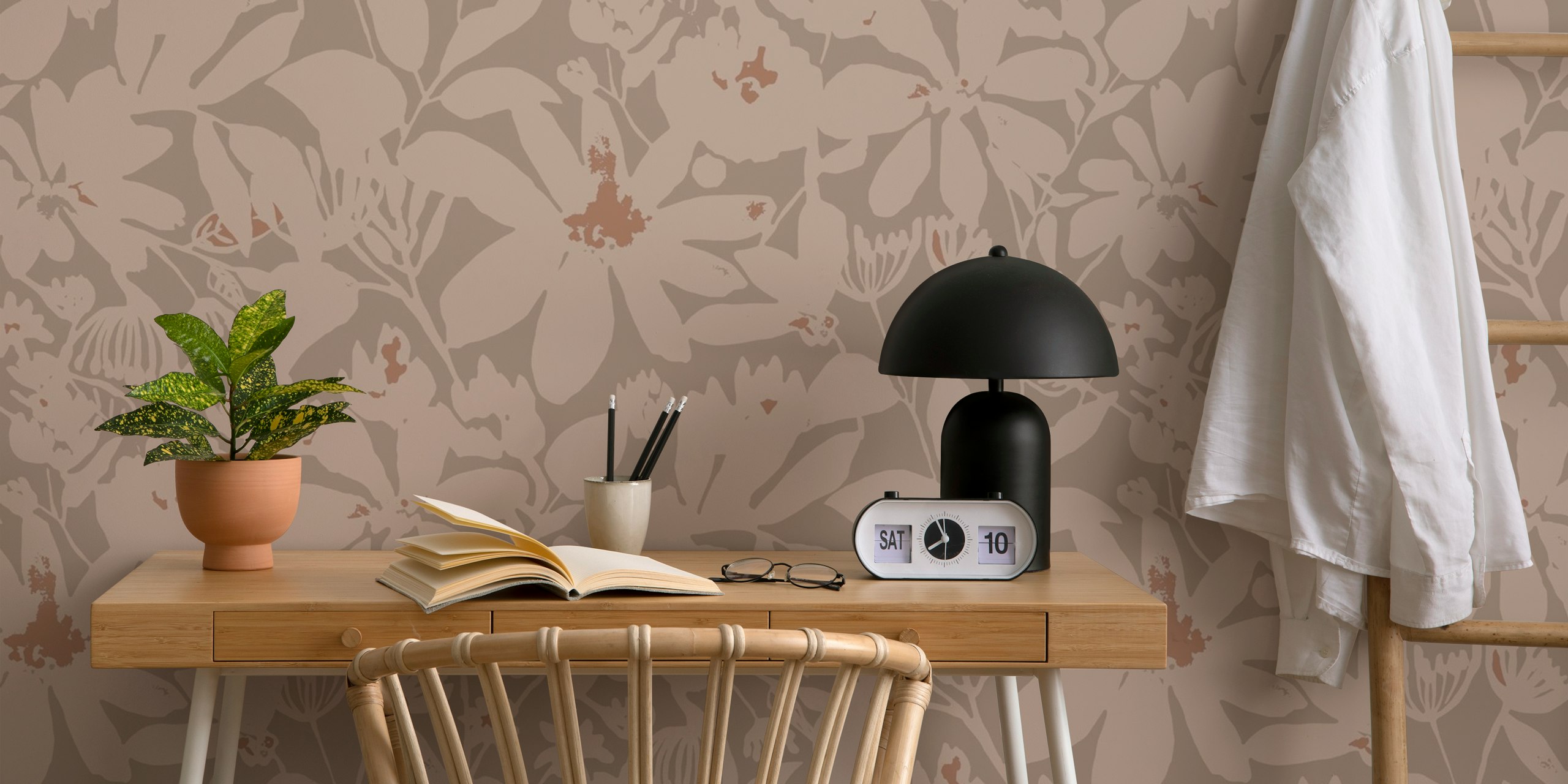Muted Petal Delight floral wallpaper in a room