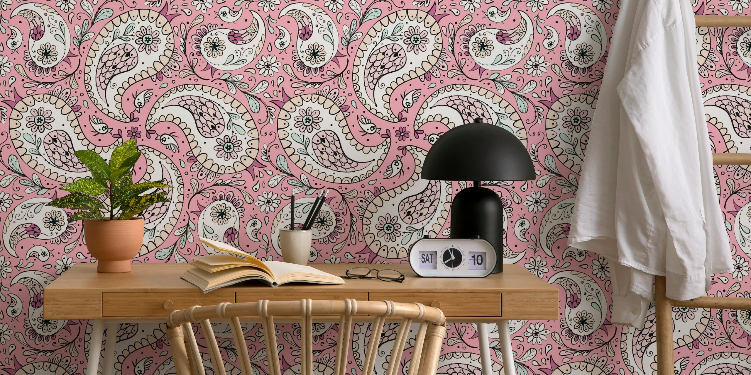 Paisley birds in baby pink σχέδιο ταπετσαρίας