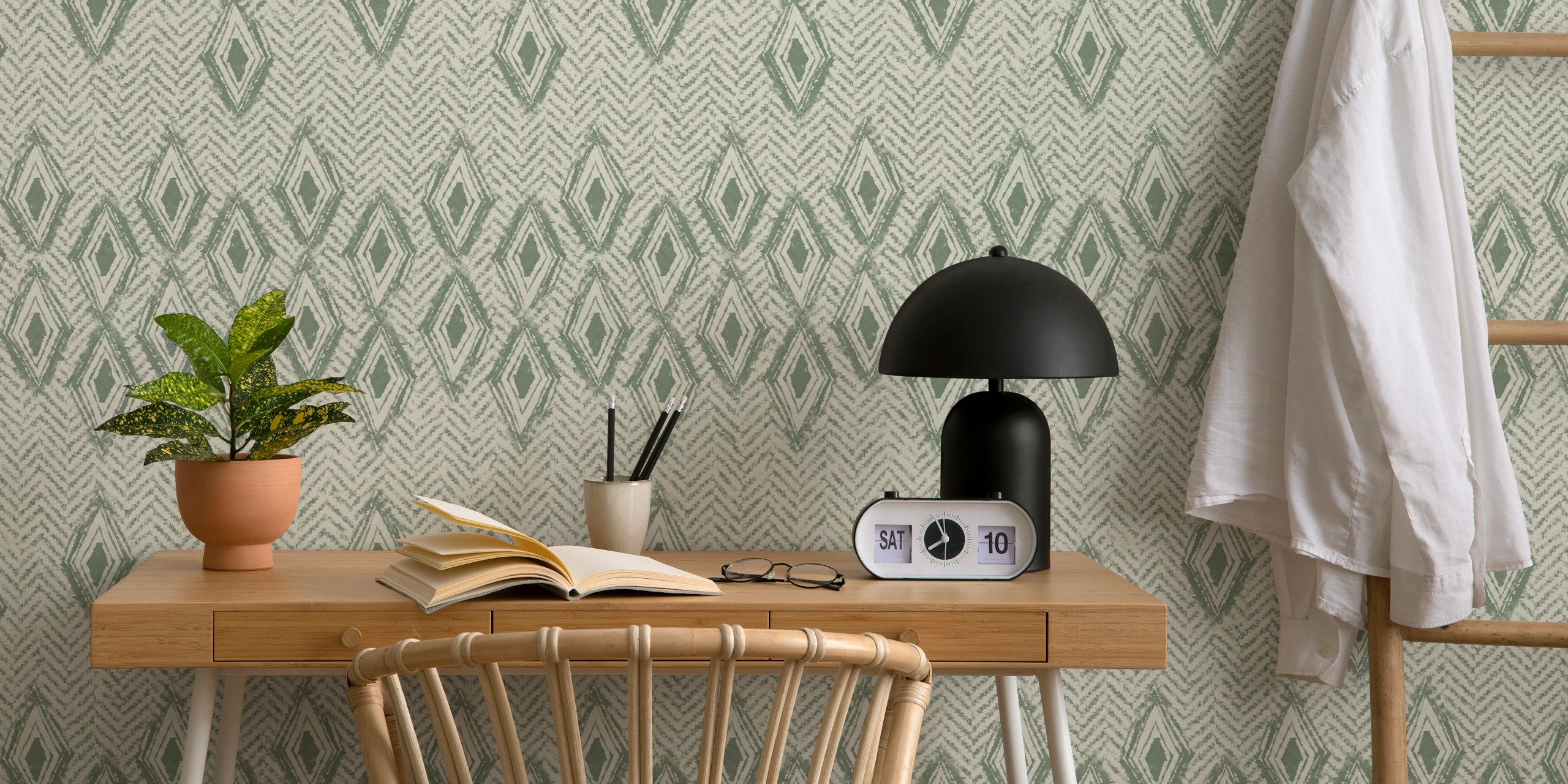 Rustic Diamond chevron green tapet i et rom