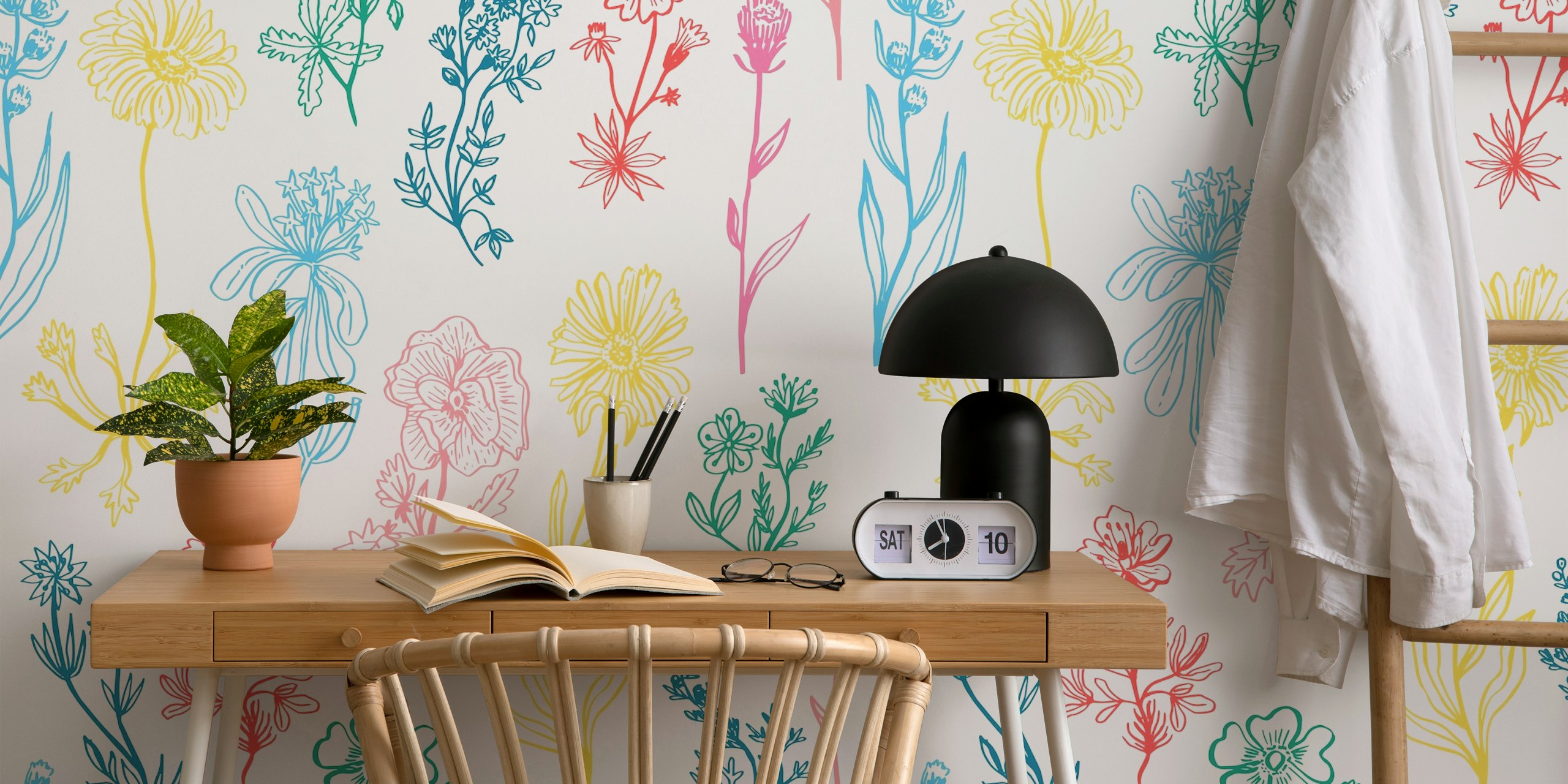Botanical Pastel Wildflowers wallpaper in a room