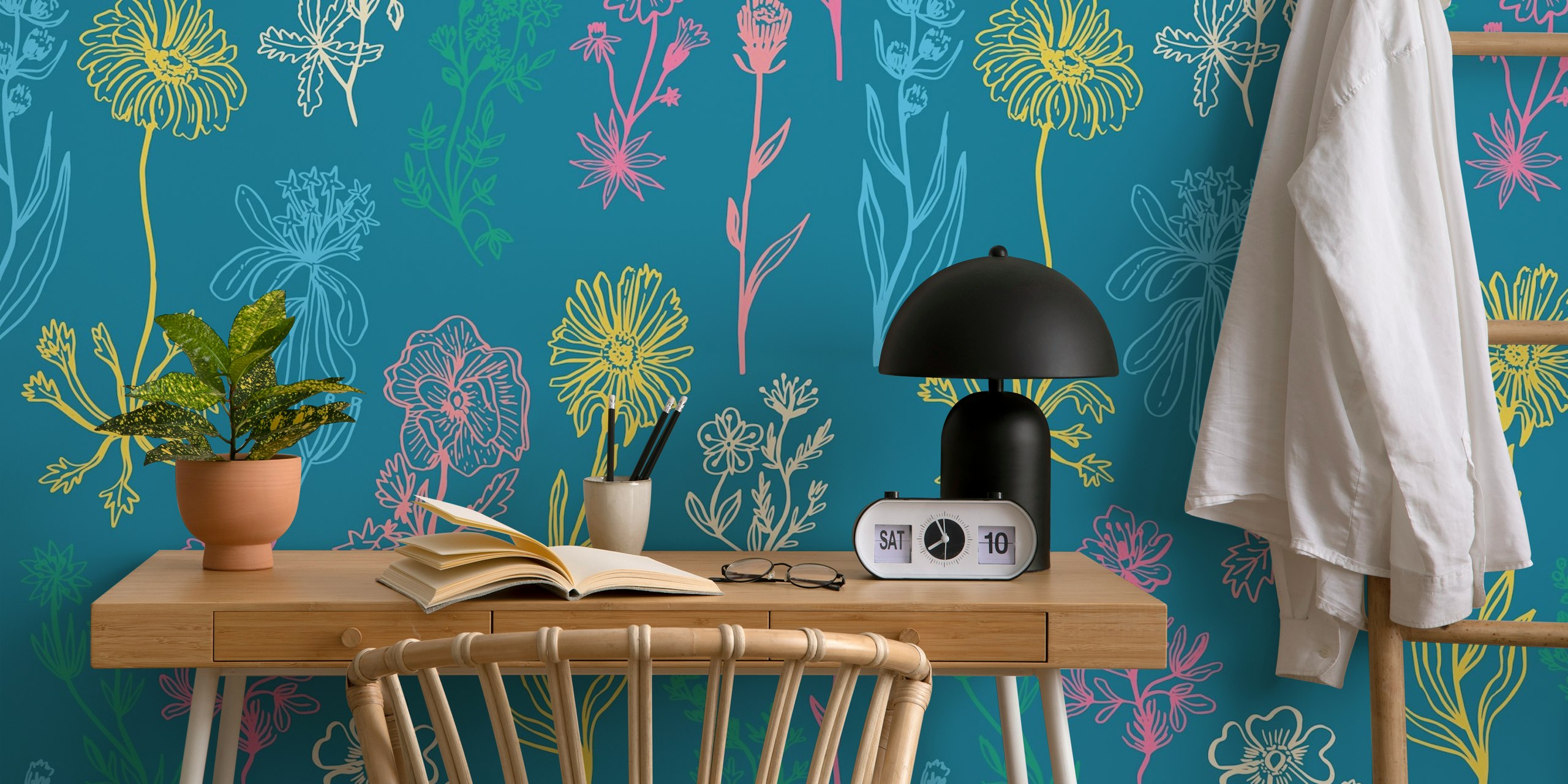 Botanical Alp Wildflowers wallpaper design in a room
