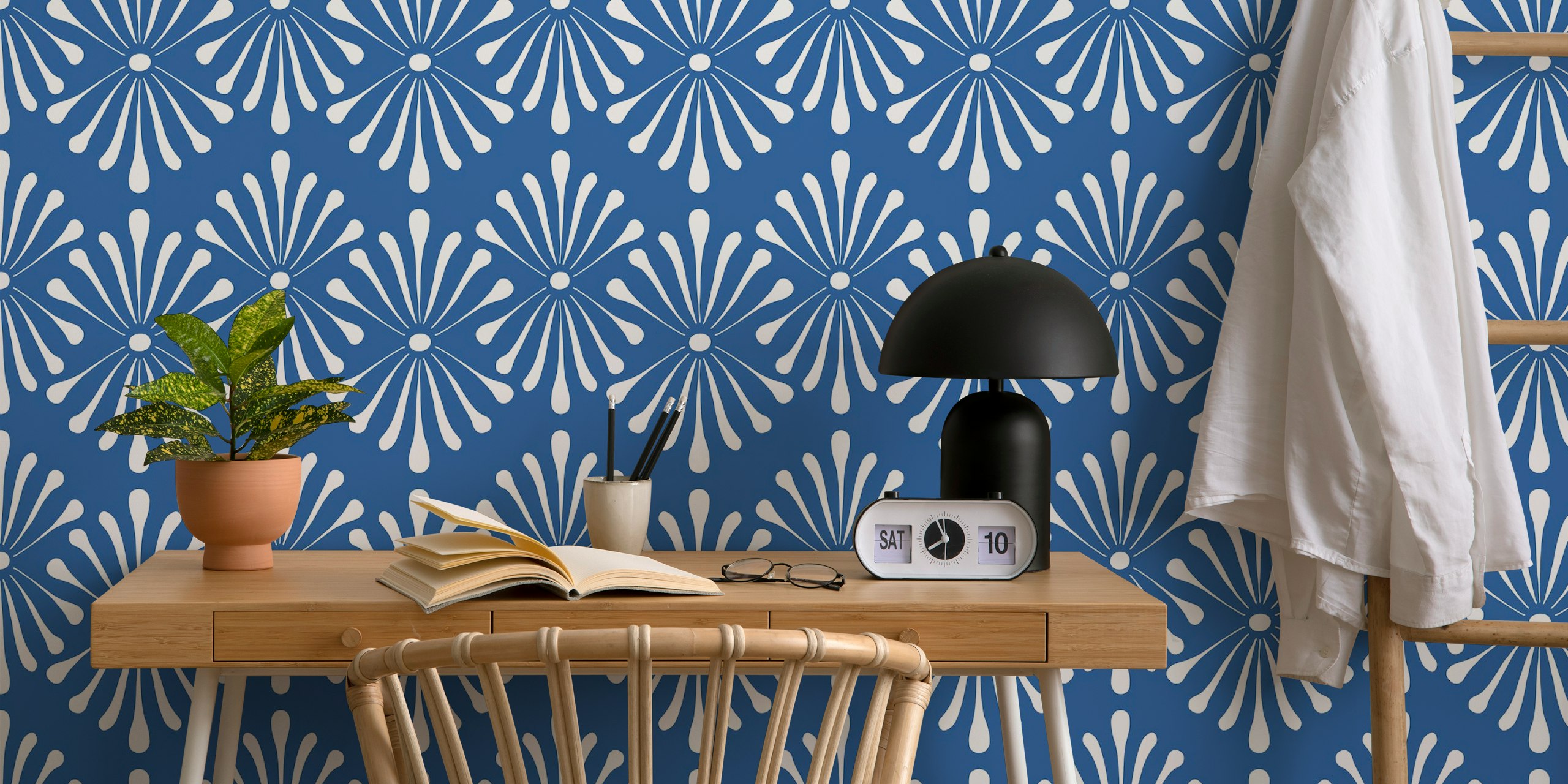 Abstract Floral Blue tapetdesign til rum