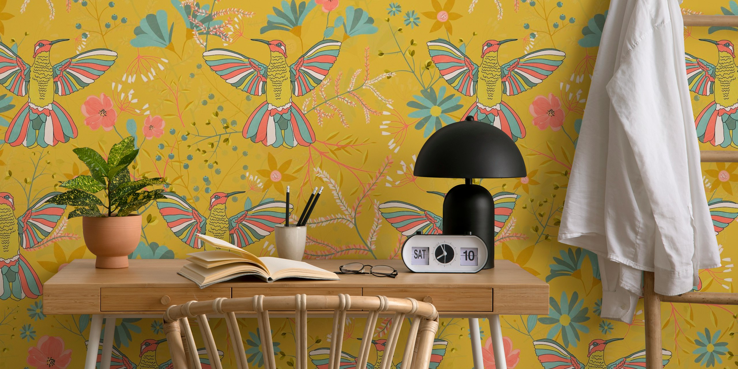 Hummingbird Garden yellow tapeta u sobi