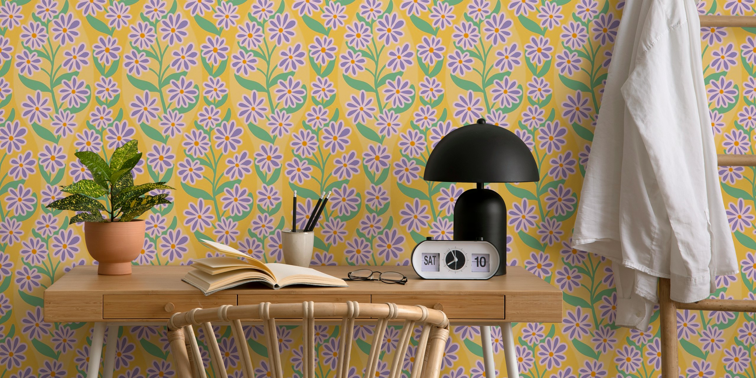 Papier peint Lavender Daisy Delight dans une pièce