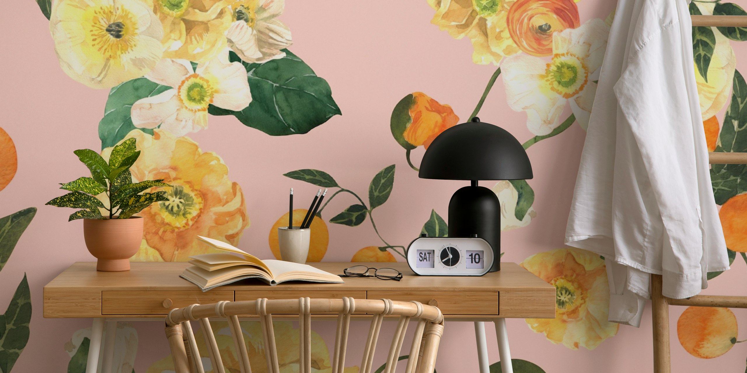 Ταπετσαρία Romantic Orange Blossoms σε ένα δωμάτιο