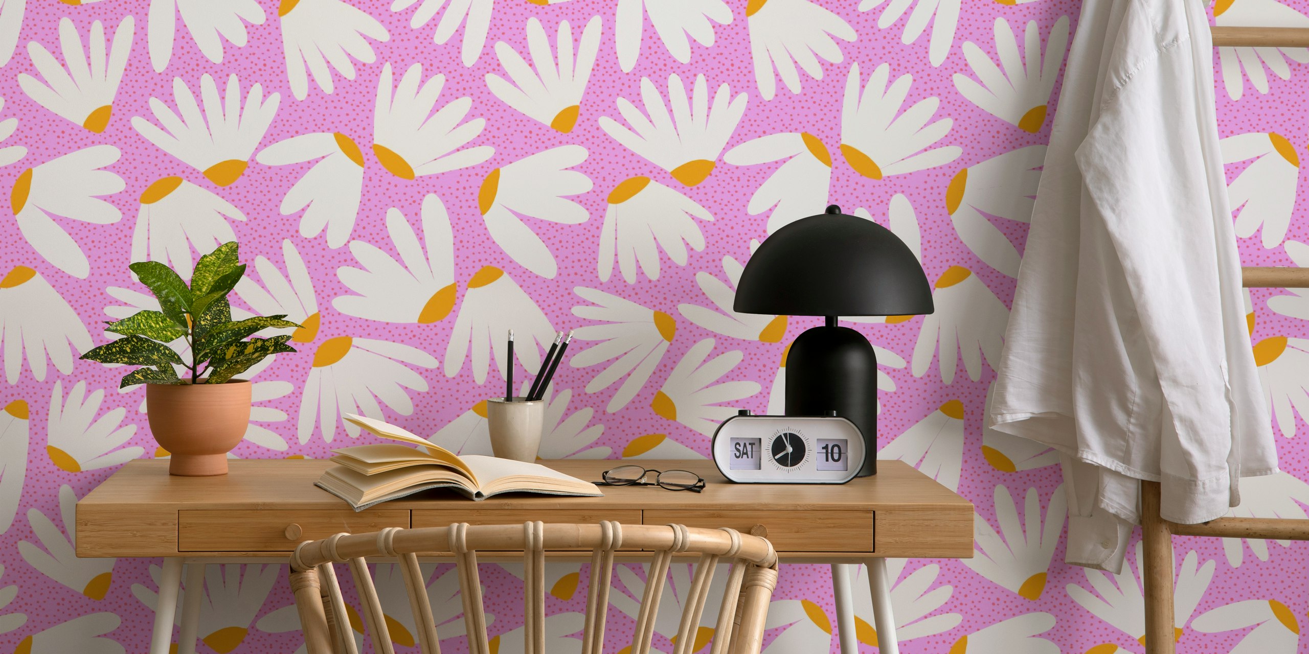 Pink Daisy Delight-tapet i et rom
