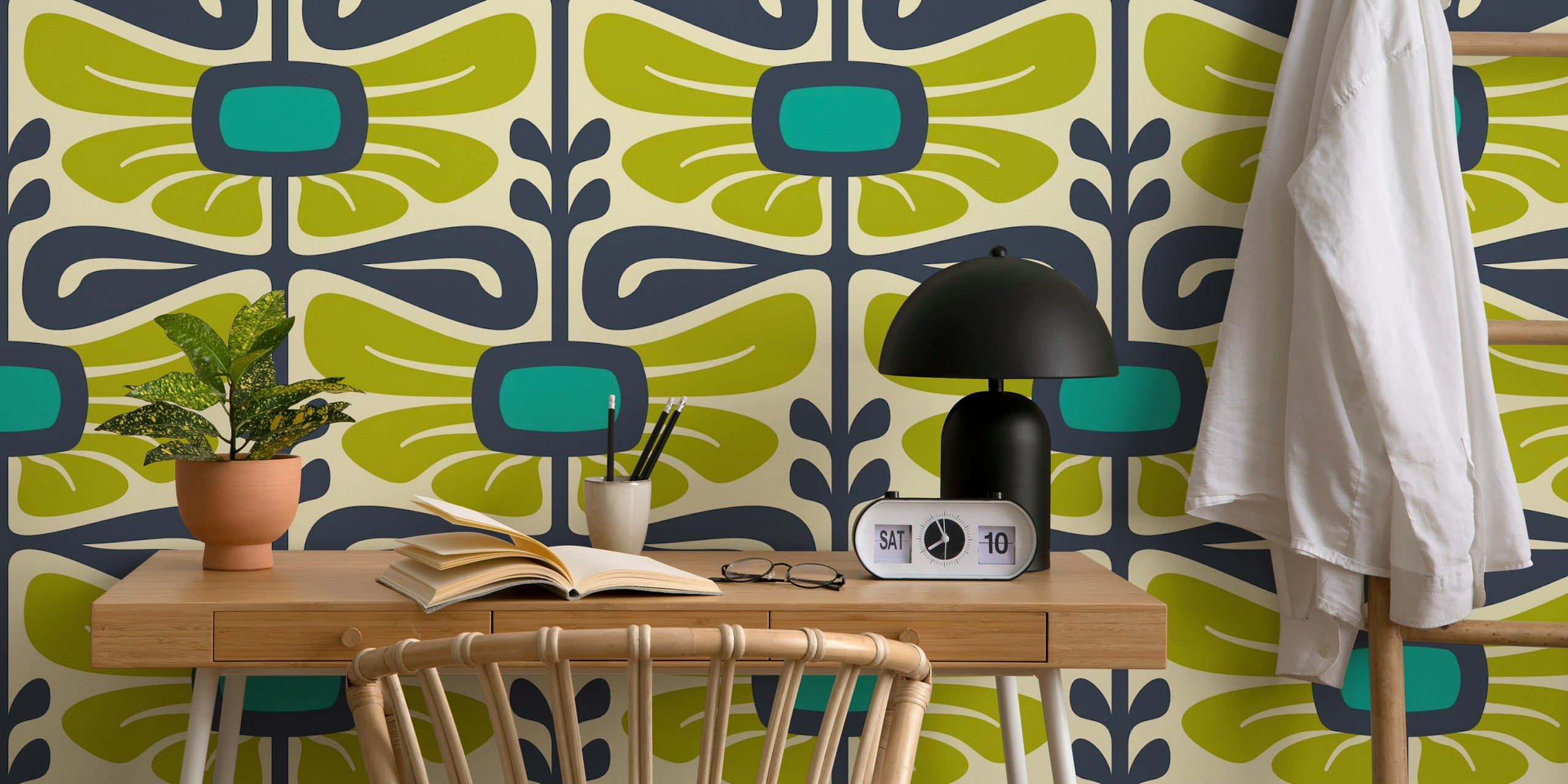 Vintage floral wallpaper design in green