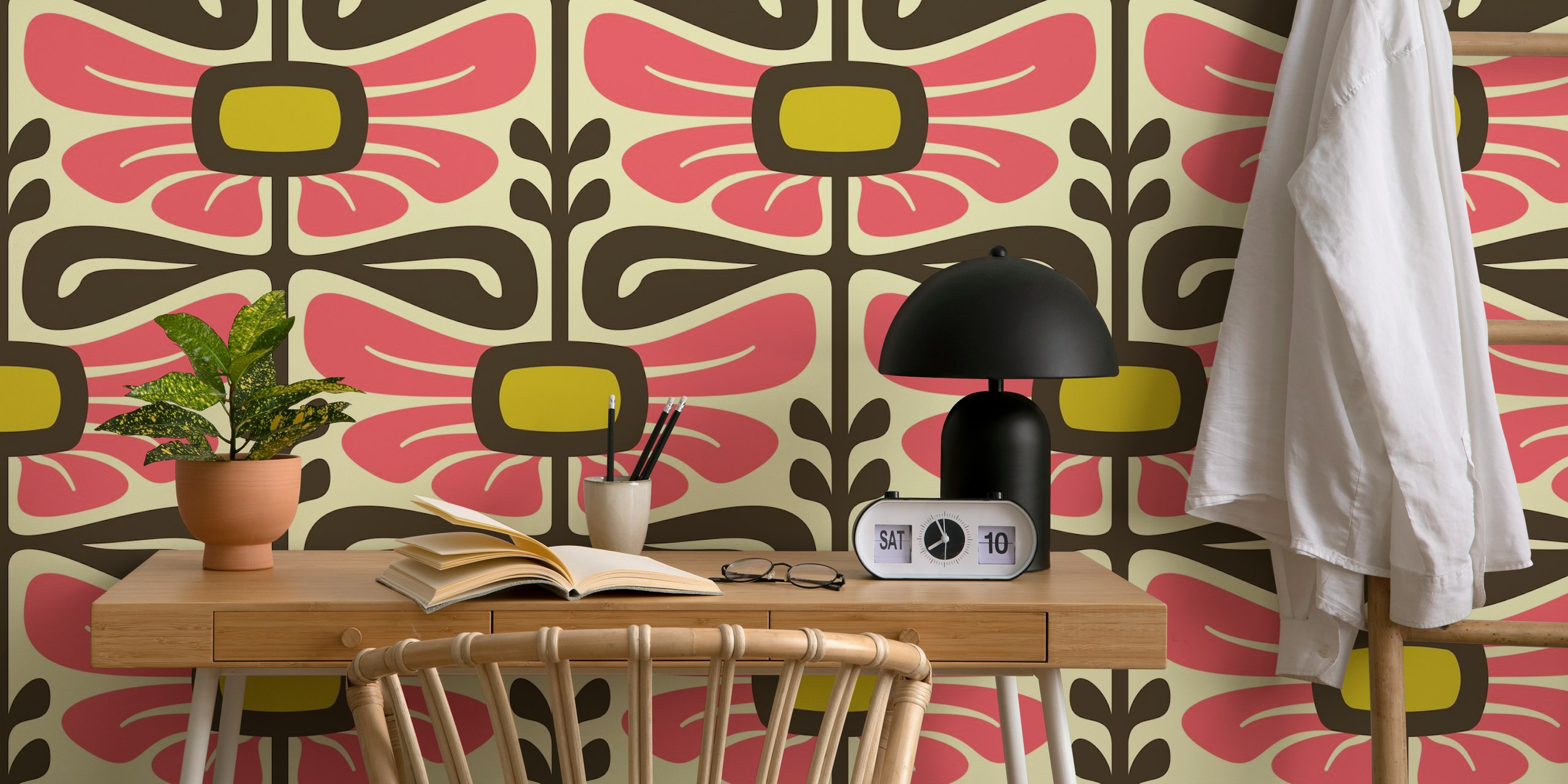 Pink floral patterns with brown accents decorative wallpaper