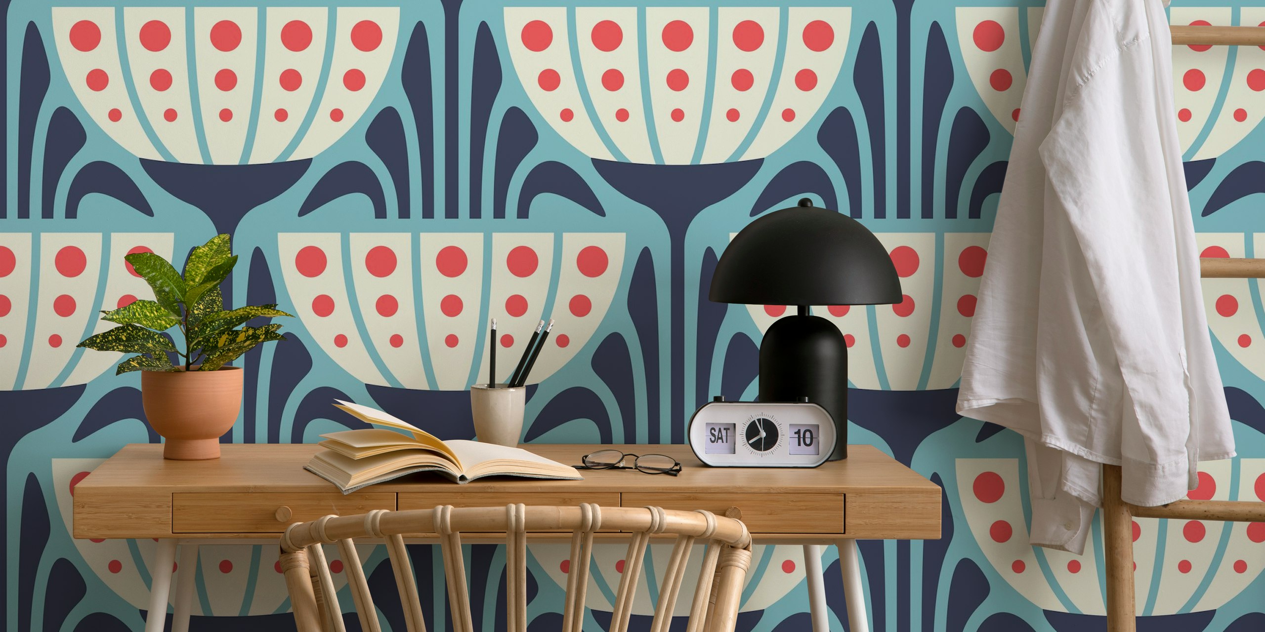Mid-Century Blossoms wallpaper huoneessa