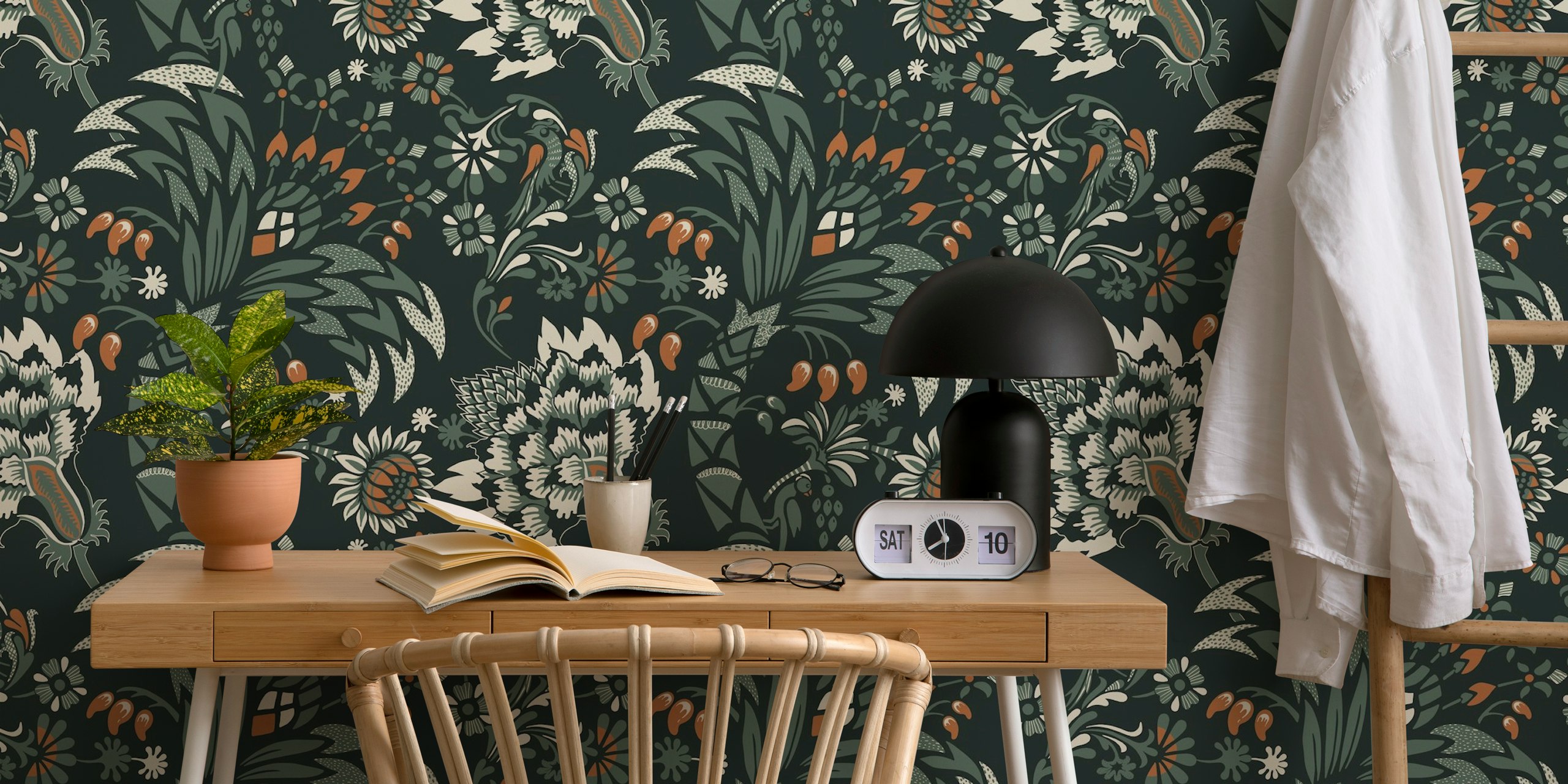 Night Garden Reverie pattern wallpaper in a room