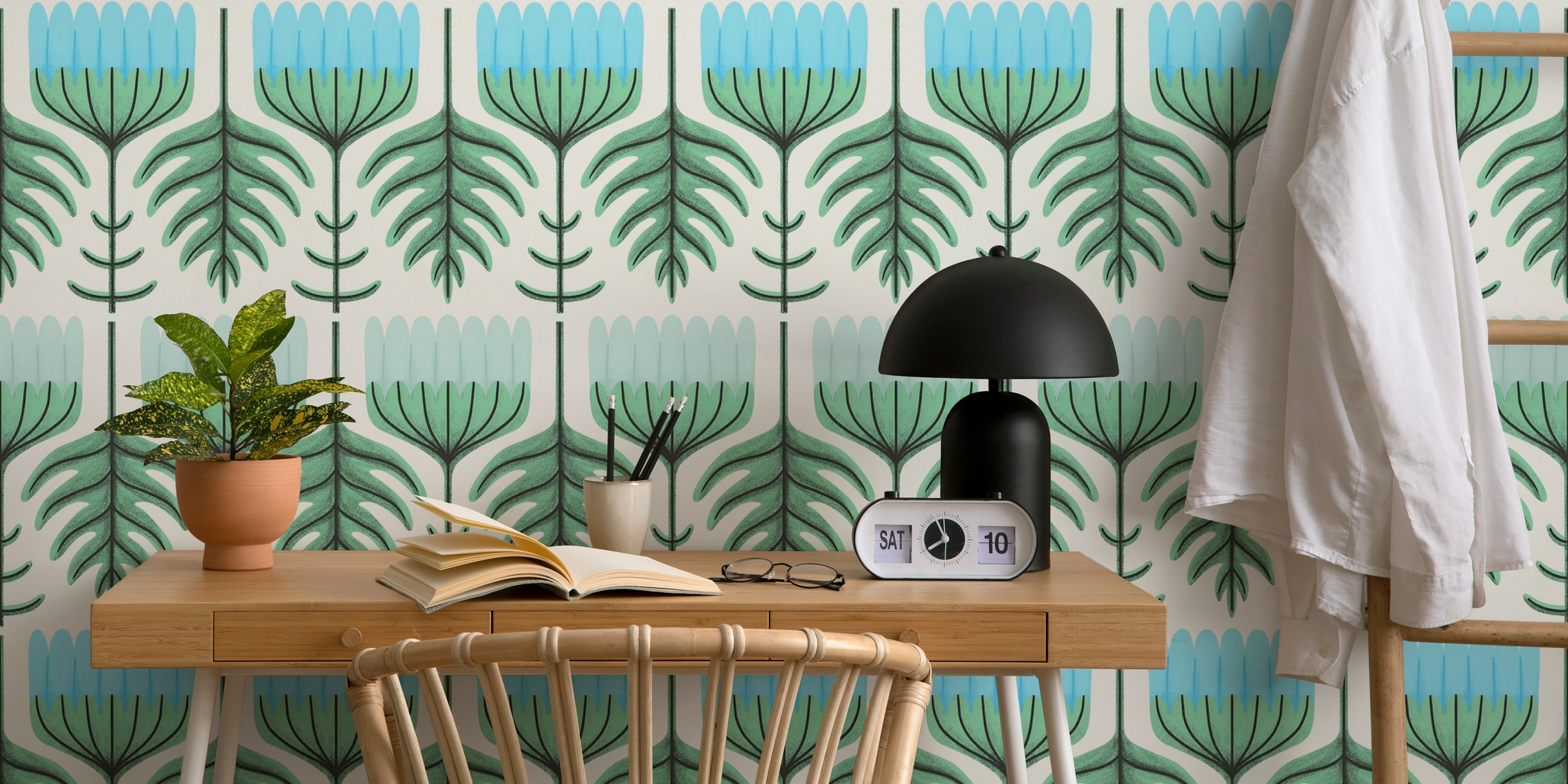 Retro floral wallpaper i et rumsmiljø