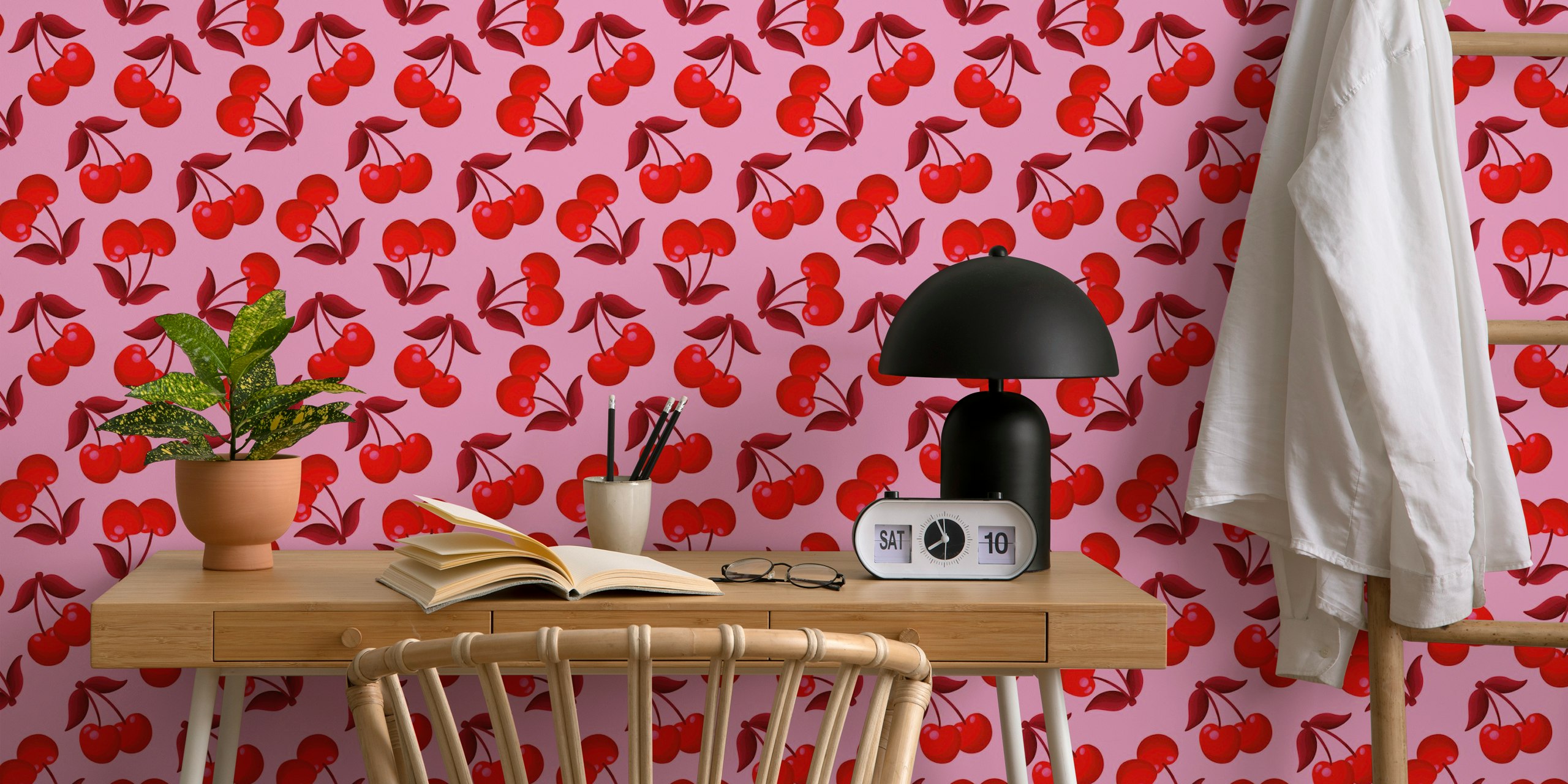 Cherry wallpaper design on pink background