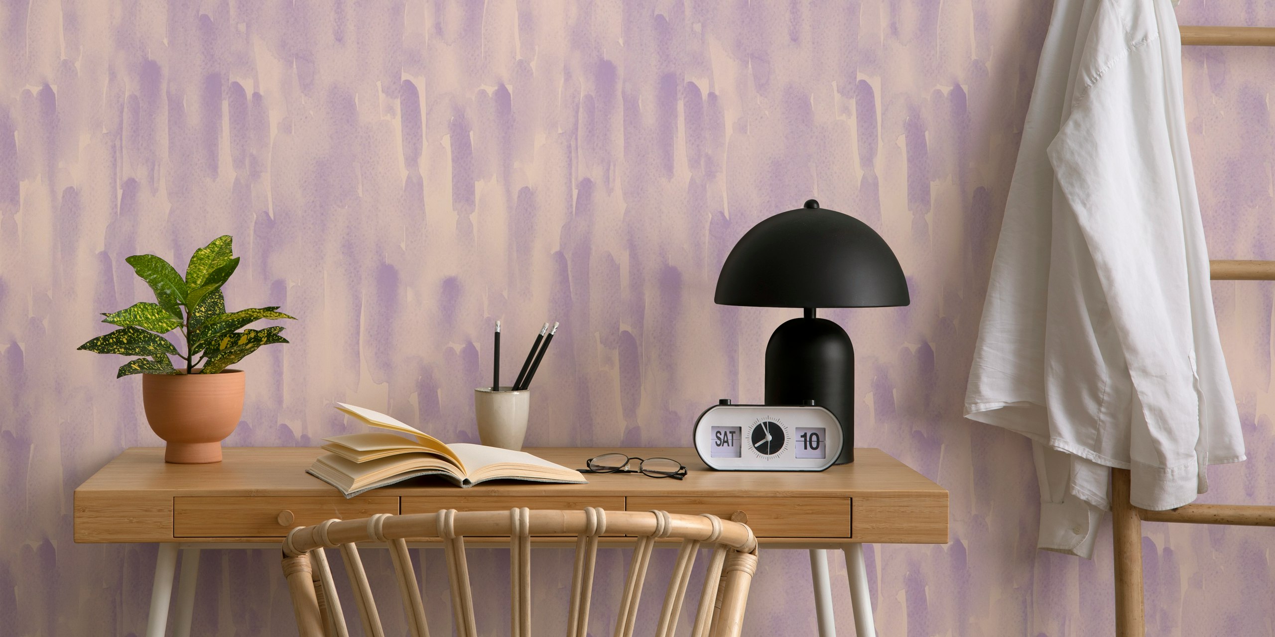 Abstract watercolor pattern in soft pastel purple wallpaper