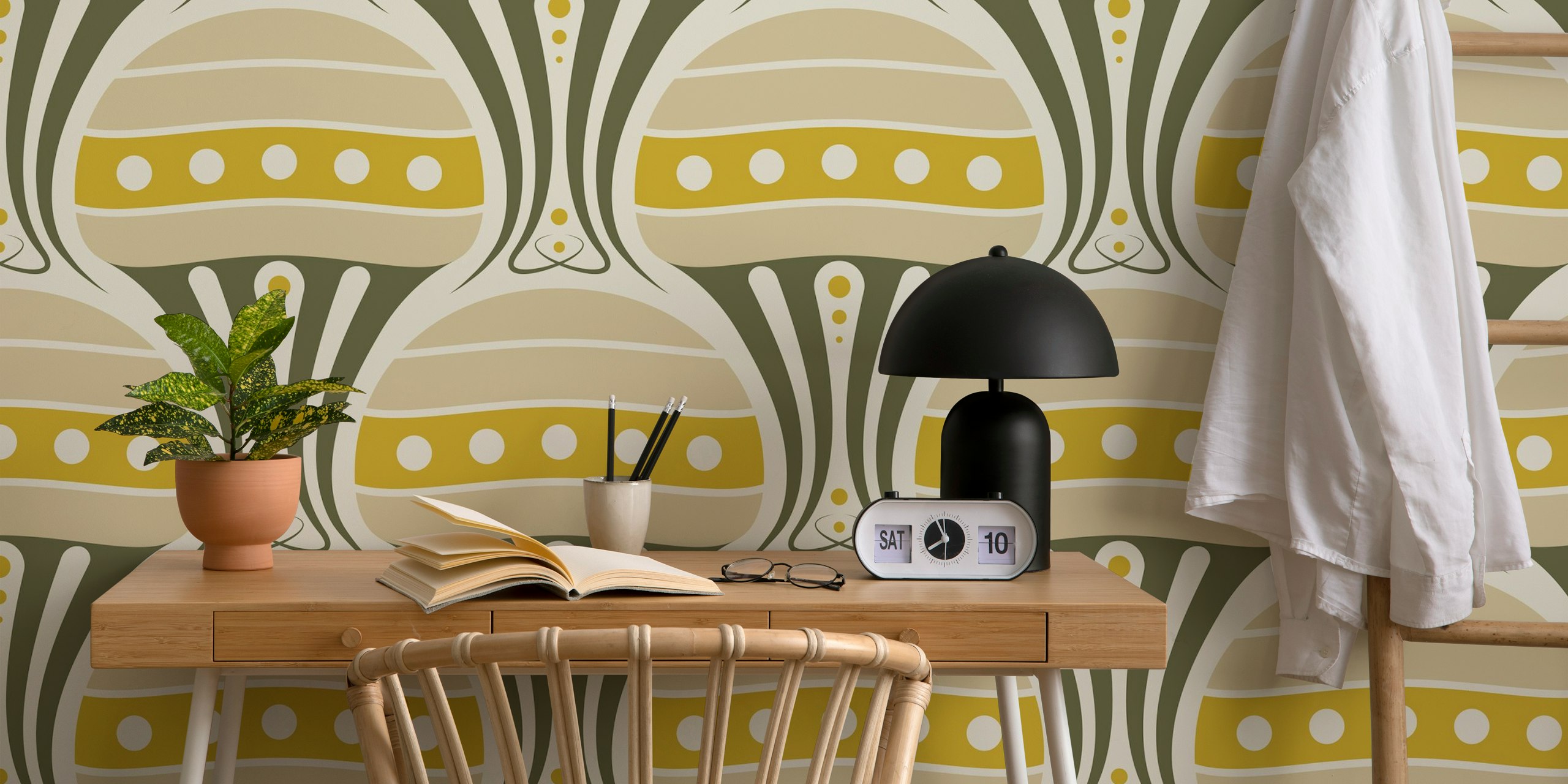 Vintage jellyfish pattern in yellow and green colors wallpaper