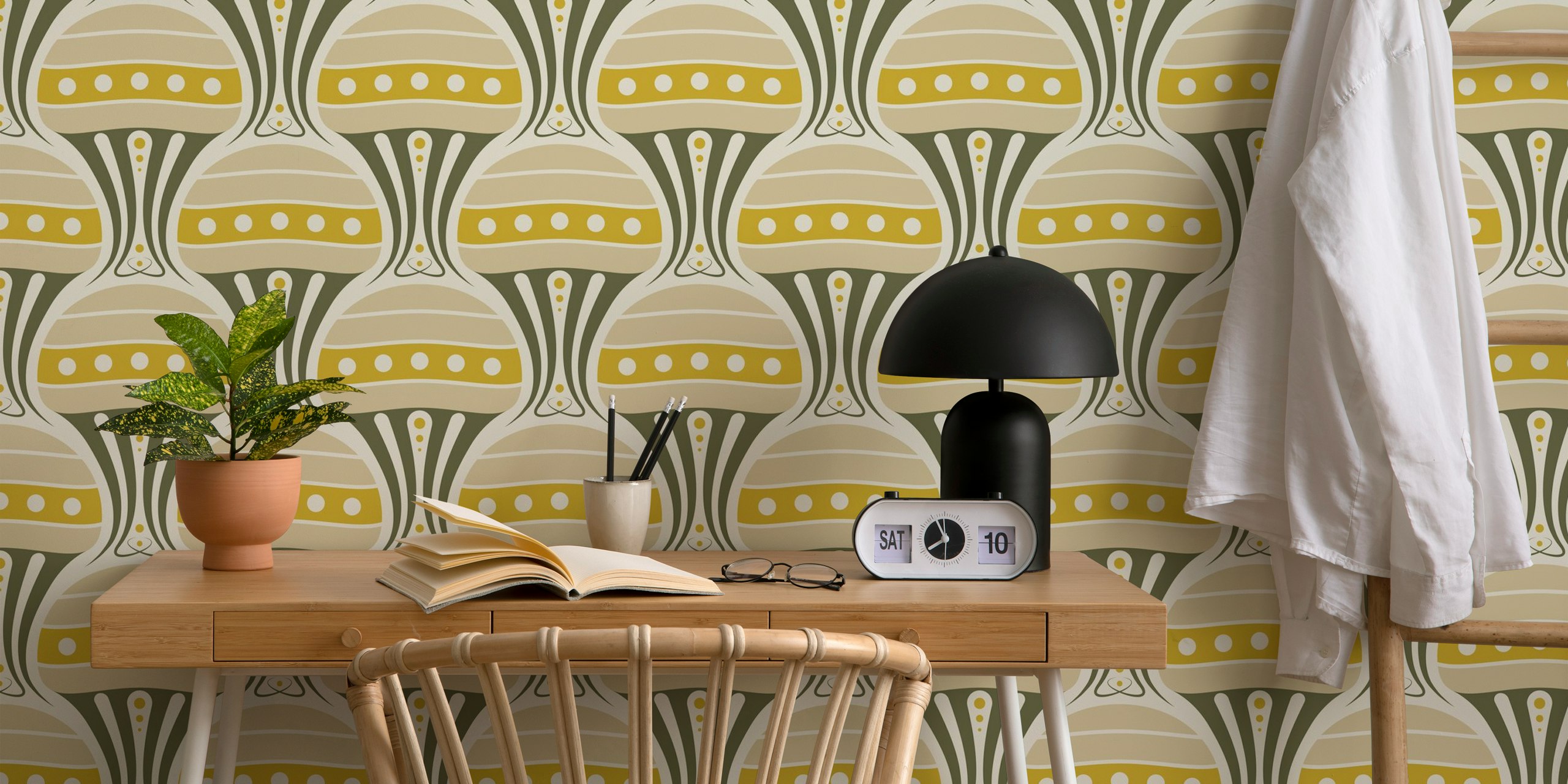 Vintage jellyfish wallpaper design in a room