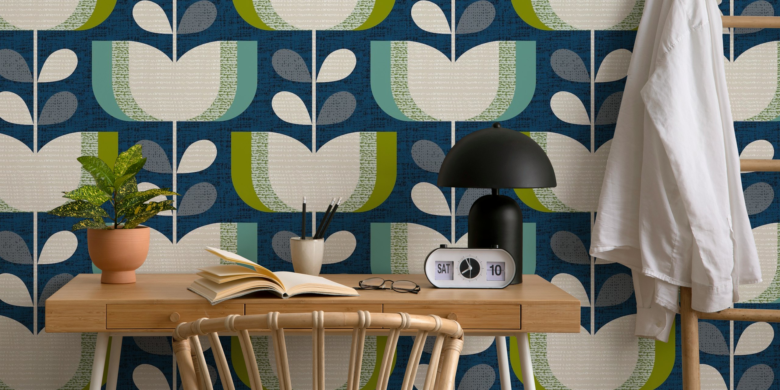 Retro tulips wallpaper in a room