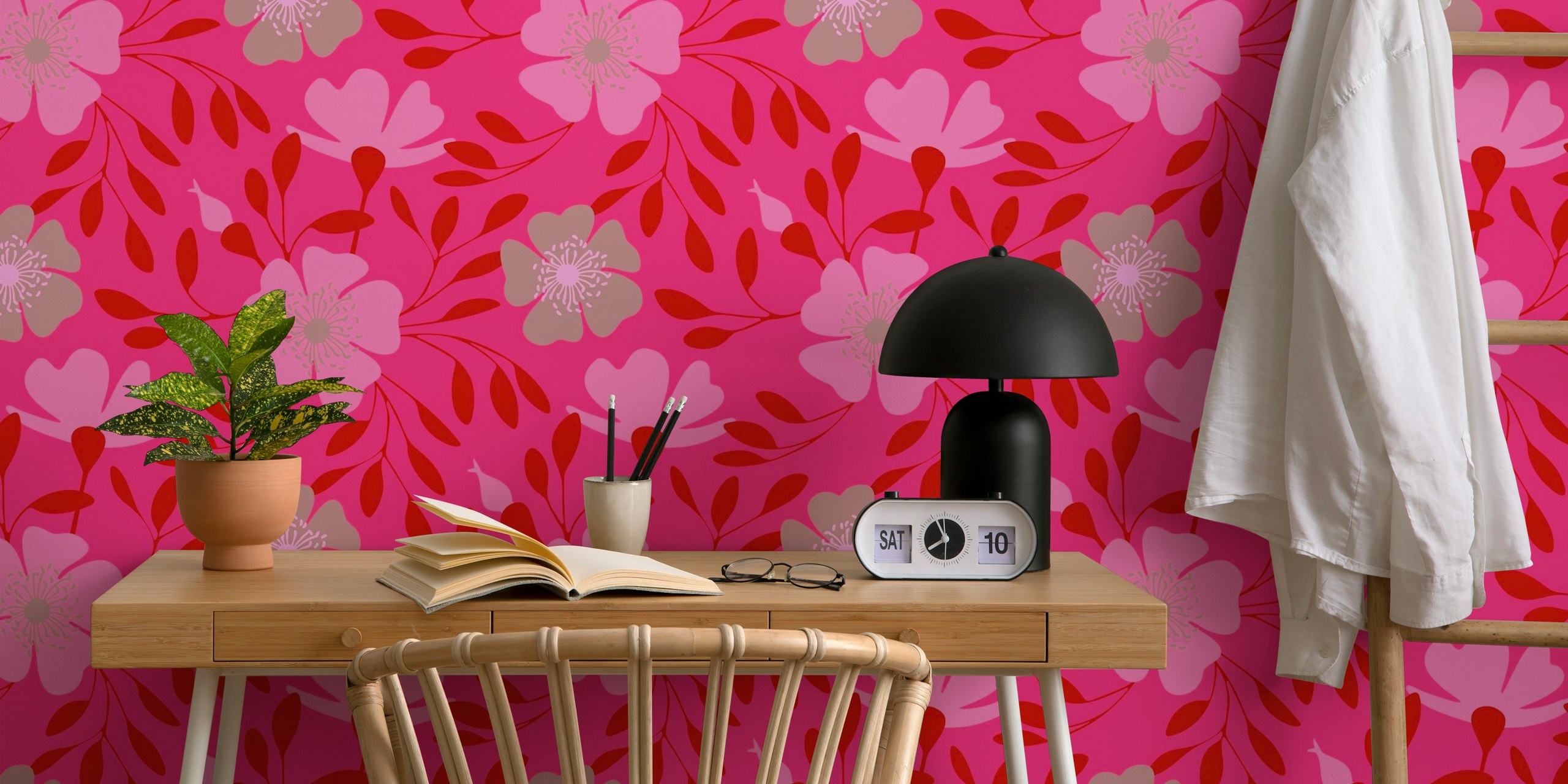 Cherry blossom pink floral pattern wallpaper