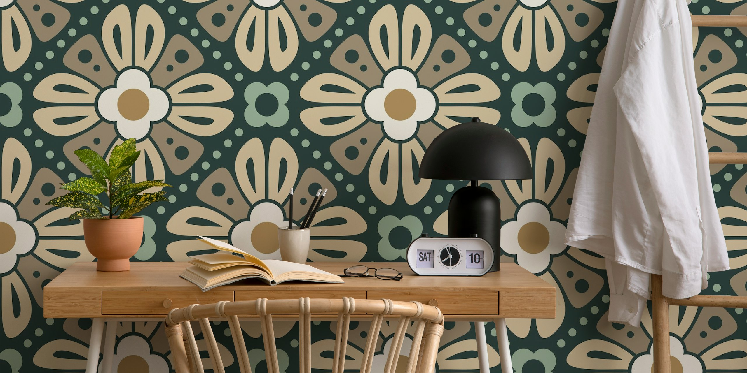 Retro florale Tapetdesign in einem Raum