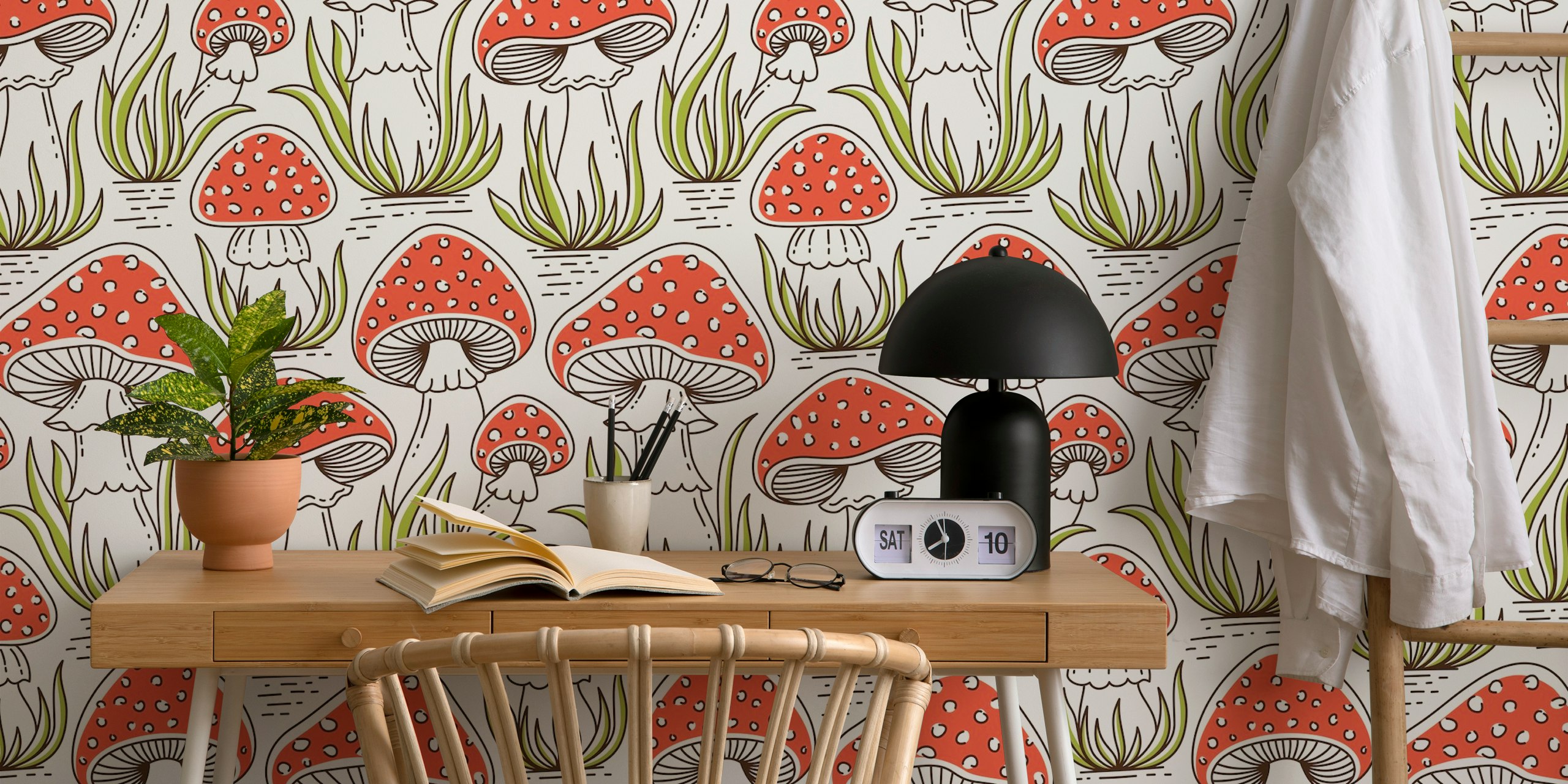 Vintage Mushroom Fields wallpaper in een kamer