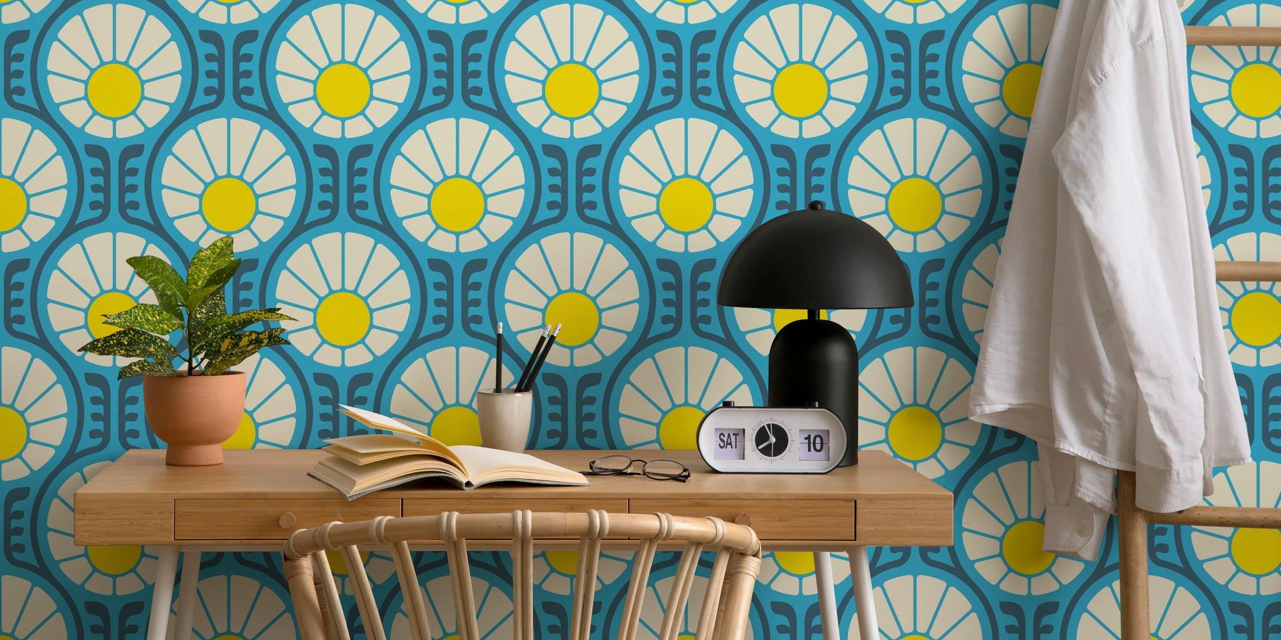 Retro Daisy Delight wallpaper in a room